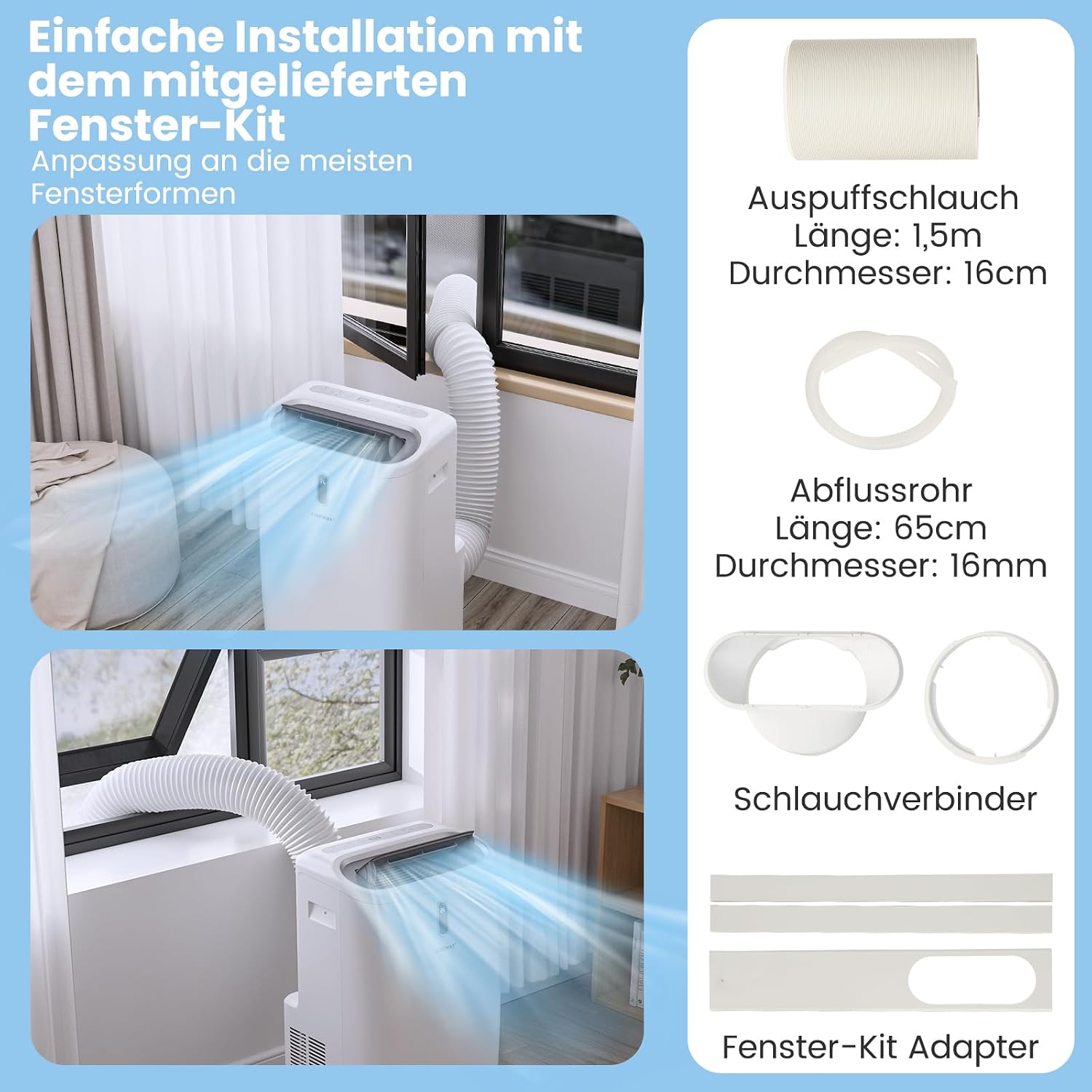 COSTWAY Klimaanlage mobil 14000BTU, Klimagerät mit Abluftschlauch, 5 in 1 Kühlen & Heizen & Entfeuchten & Belüften & Schlafmodus für Räume bis zu 135 m³, Fernbedienung/App, 24H Timer, 4100W, ≤57dB