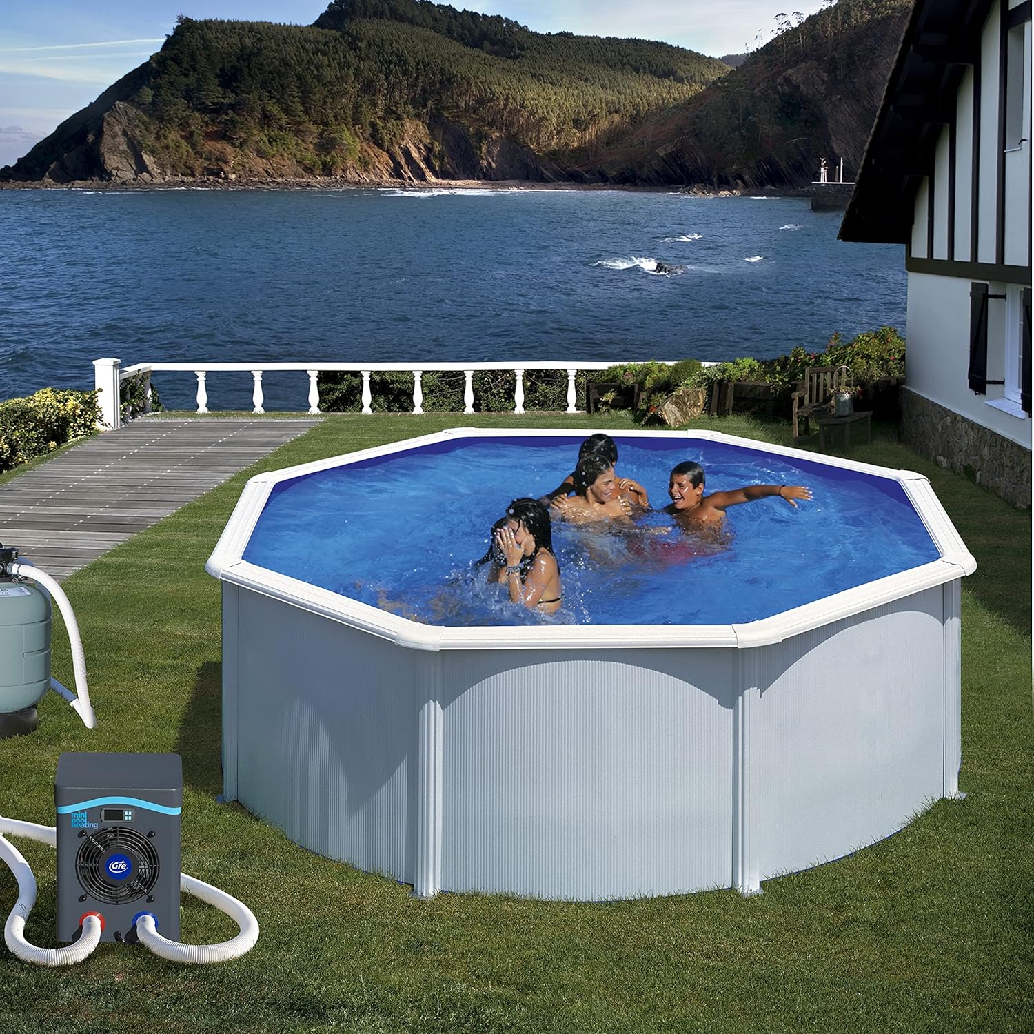 Gre HPM40 - Mini-Wärmepumpe für Aufstellpools bis zu 40 m³, Heizsystem für Aufstellpools, Farbe Grau