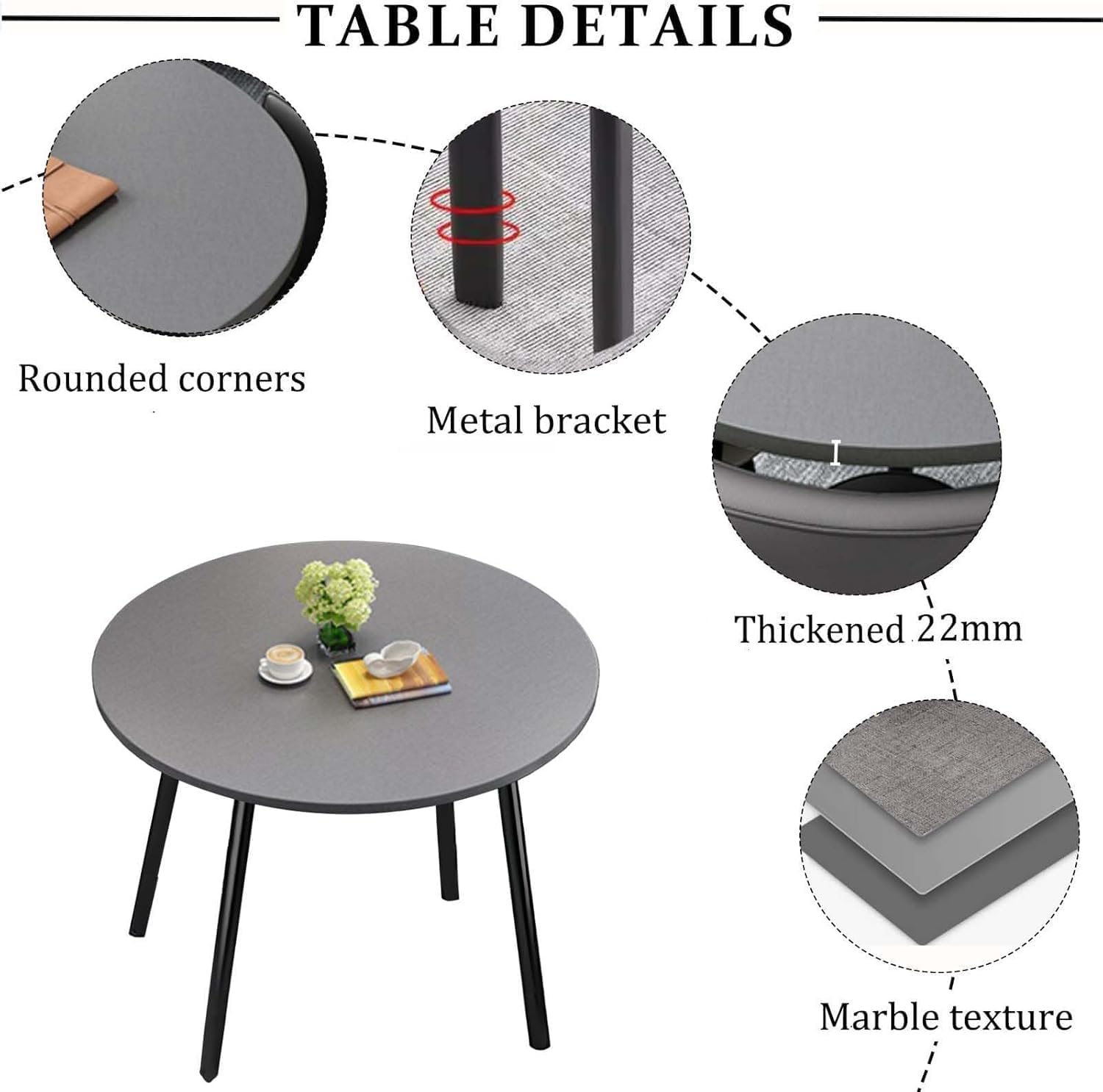 Esstisch Tisch mit 4 stühlen Set,esstisch Rundem klein Küchentisch esszimmertisch 90 cm, für 4-6 Personen, für Esszimmer, Küche, Wohnzimmer, modern Küchenstühle