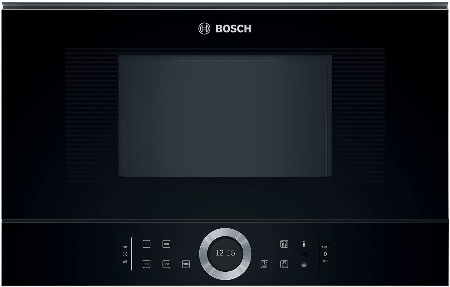 Bosch BFL634GB1 Serie 8 Einbau-Mikrowelle, 38 x 60 cm, 900 W, Türanschlag Links, AutoPilot 7 7 Automatikprogramme, Reinigungsunterstützung, TFT-Touchdisplay, LED-Beleuchtung gleichmäßige Ausleuchtung