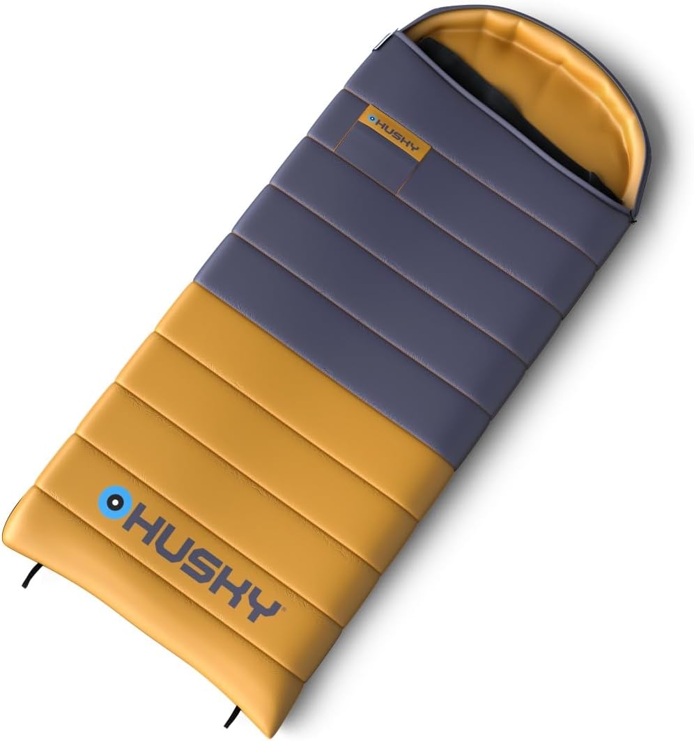 Husky Drafy Leicht Schlafsack 4 Jahreszeiten bis -25°C, Warmer Winter Deckenschlafsack für Erwachsene, Winterschlafsack für Camping, Trekking und Outdoor (Blau/Grau, 220x85)