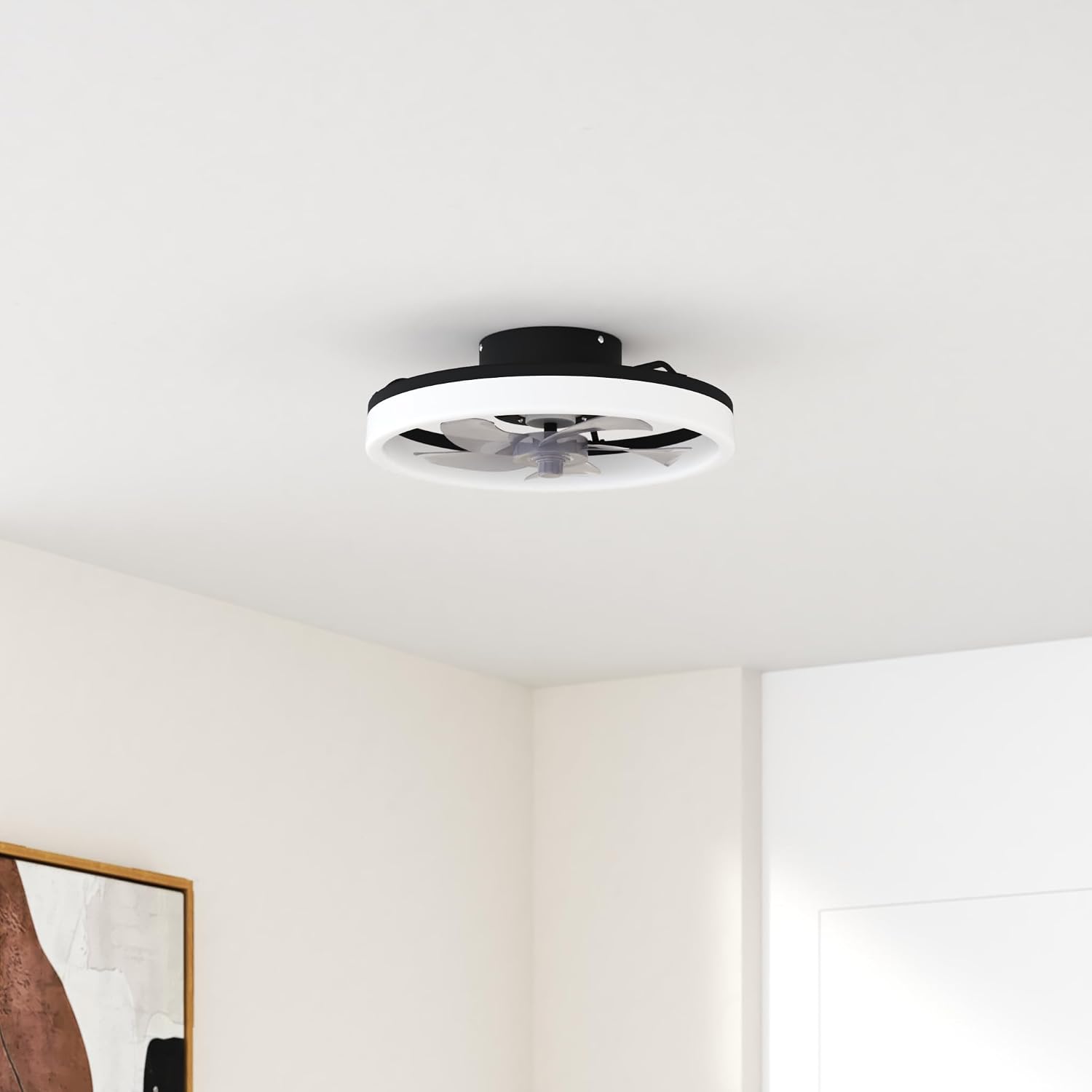 Deckenventilator mit Beleuchtung und Fernbedienung, LED Deckenleuchte Dimmbar, 3 Lichtfarben, 6 Windstufen, Moderne Lampe mit Ventilator Leise für Schlafzimmer Schwarz 50cm