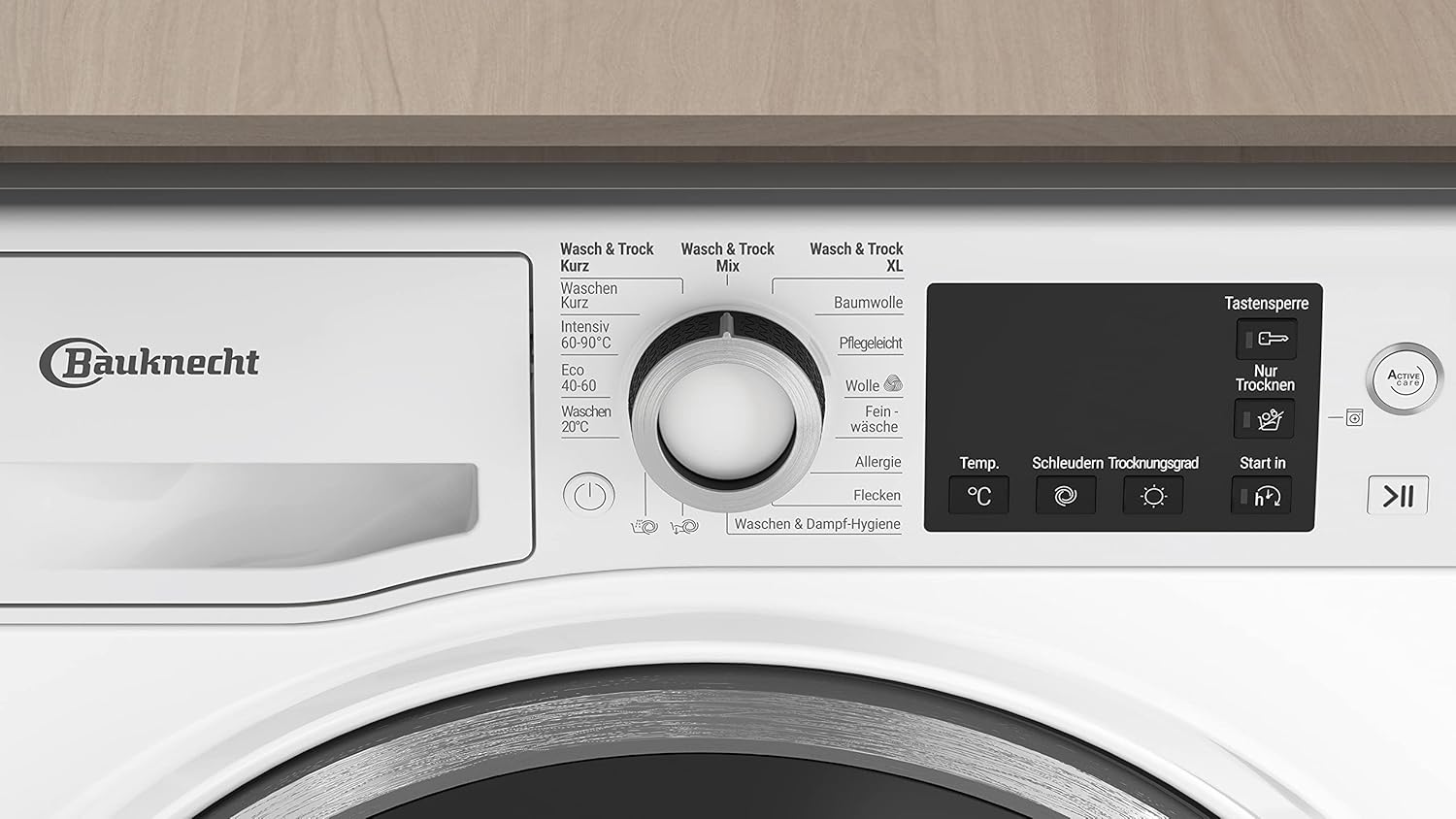 Bauknecht WATK Sense 96 41 N Waschtrockner/ 9/6 kg Waschen/Trocknen/Active Care Wash  und  Dry Technologie/Flecken 20° / Dampf-Programm/Wolle-Programm/Nachlegefunktion/PRO-Inverter Motor, Weiß