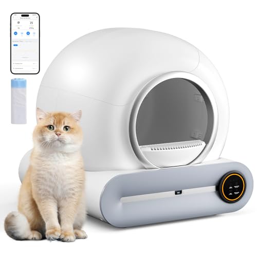 The Fellie Lettiera autopulente per gatti, lettiera automatica con rimozione degli odori e controllo tramite app, protezione di sicurezza, grande lettiera per gatti da 65 litri, con 1 rotolo di : Amazon.it: Prodotti per animali domestici