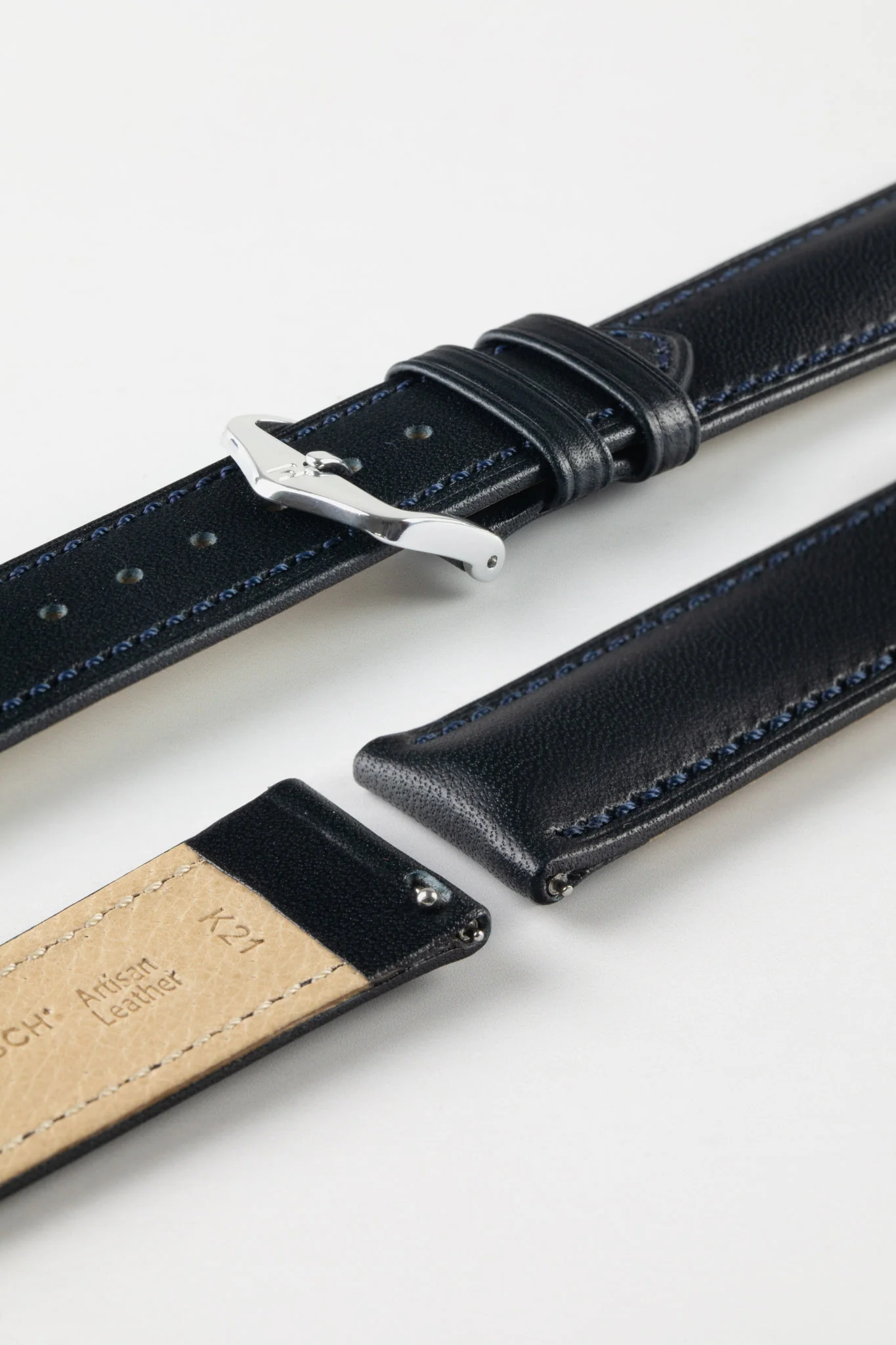 Hirsch KENT Textured Natural Leather Watch Strap in DEEP BLUE