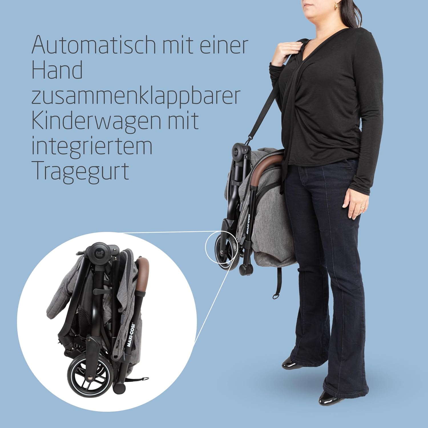 Maxi-Cosi Lara2 Baby Kinderwagen, 0–4 Jahre, 0–22 kg, federleichter, kompakter Buggy, 3 Liegepositionen, flache Liegeposition, klein zusammenklappbar, Schultergurt, Essential Graphite