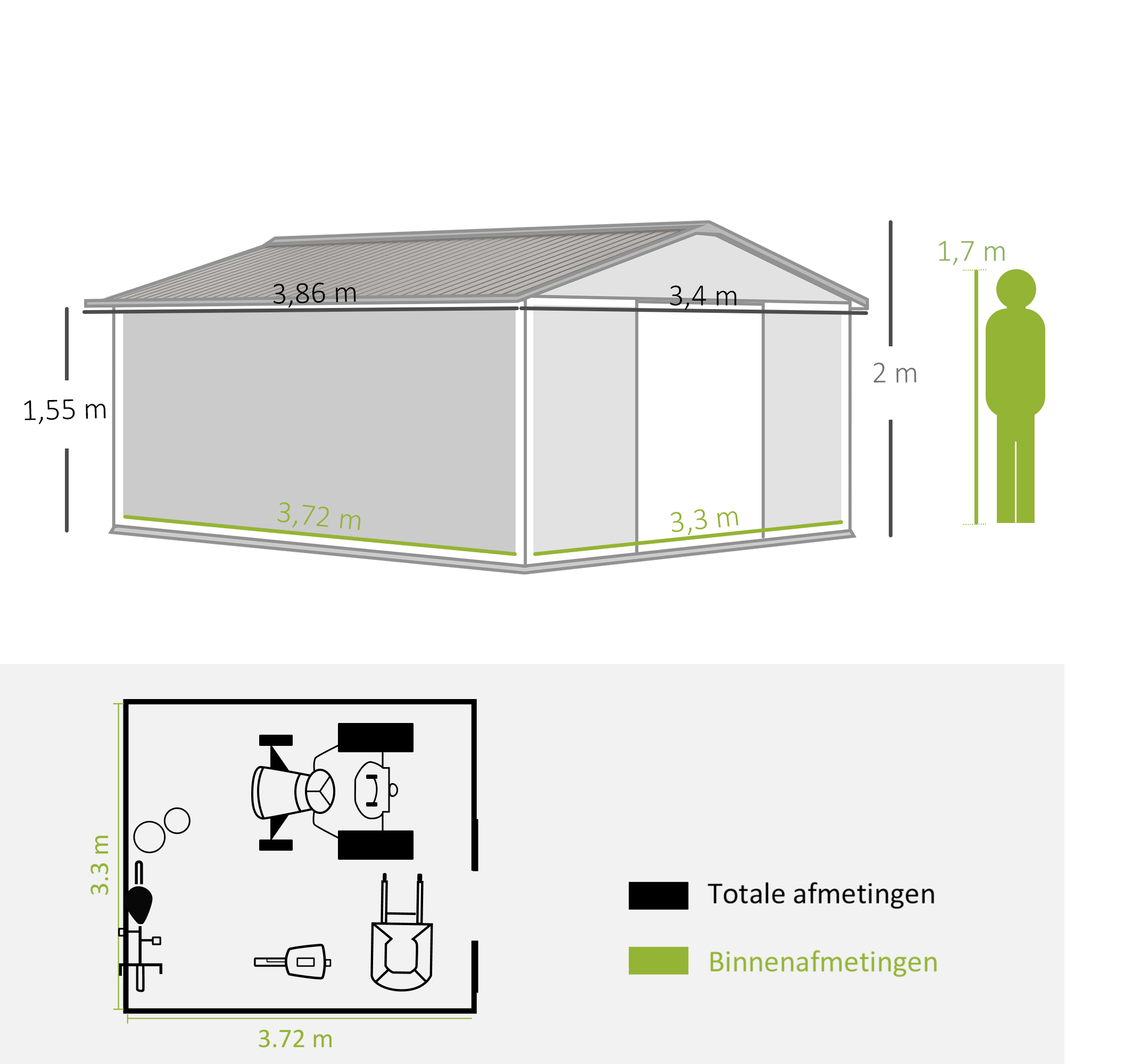 Outsunny Gereedschapsschuur met fundering 24,5 m3 gereedschapsschuur tuinhuisje stalen schuifdeur