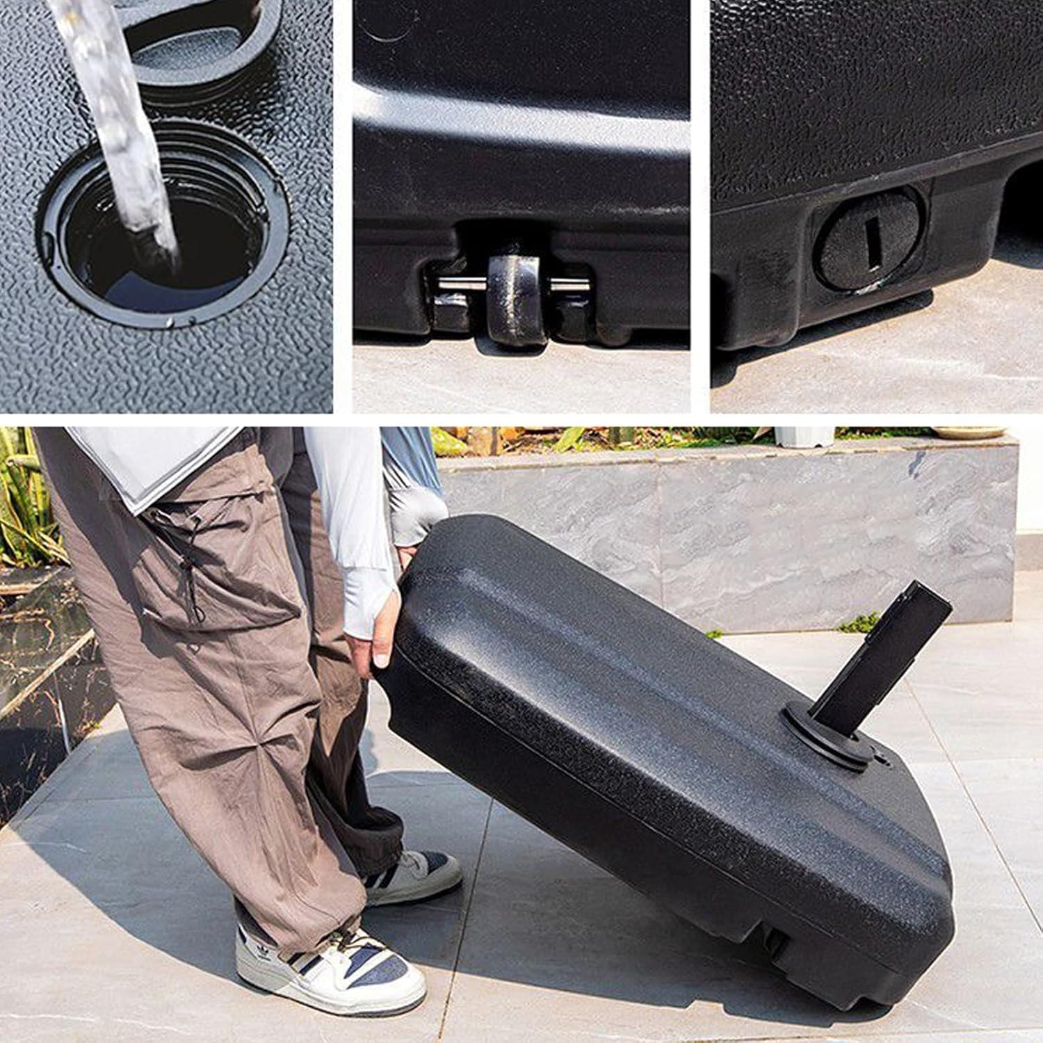 15 Fuß Großer Terrassenschirm (mit Sockel), Großer Doppelseitiger Rechteckiger Sonnenschirm for Den Außenbereich, Ideal for Terrassen, Balkone Und Hinterhöfe(Red,Large Base)