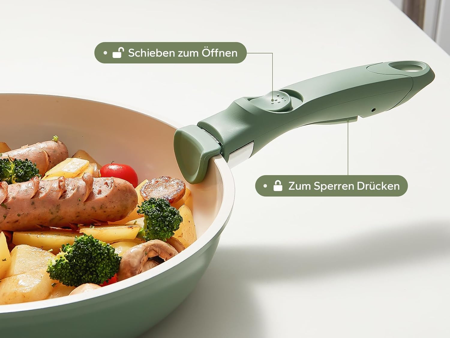 Redchef Topfsets Pfannenset 16-Teilig Antihaft-Keramik-Kochgeschirr-Set mit Abnehmbaren Griffen, Pfanne 20/26cm, Tiefe Bratpfanne 26cm, Topf 18/20cm, Stapelbar Topfset Für alle Herdarten, Ofenfest