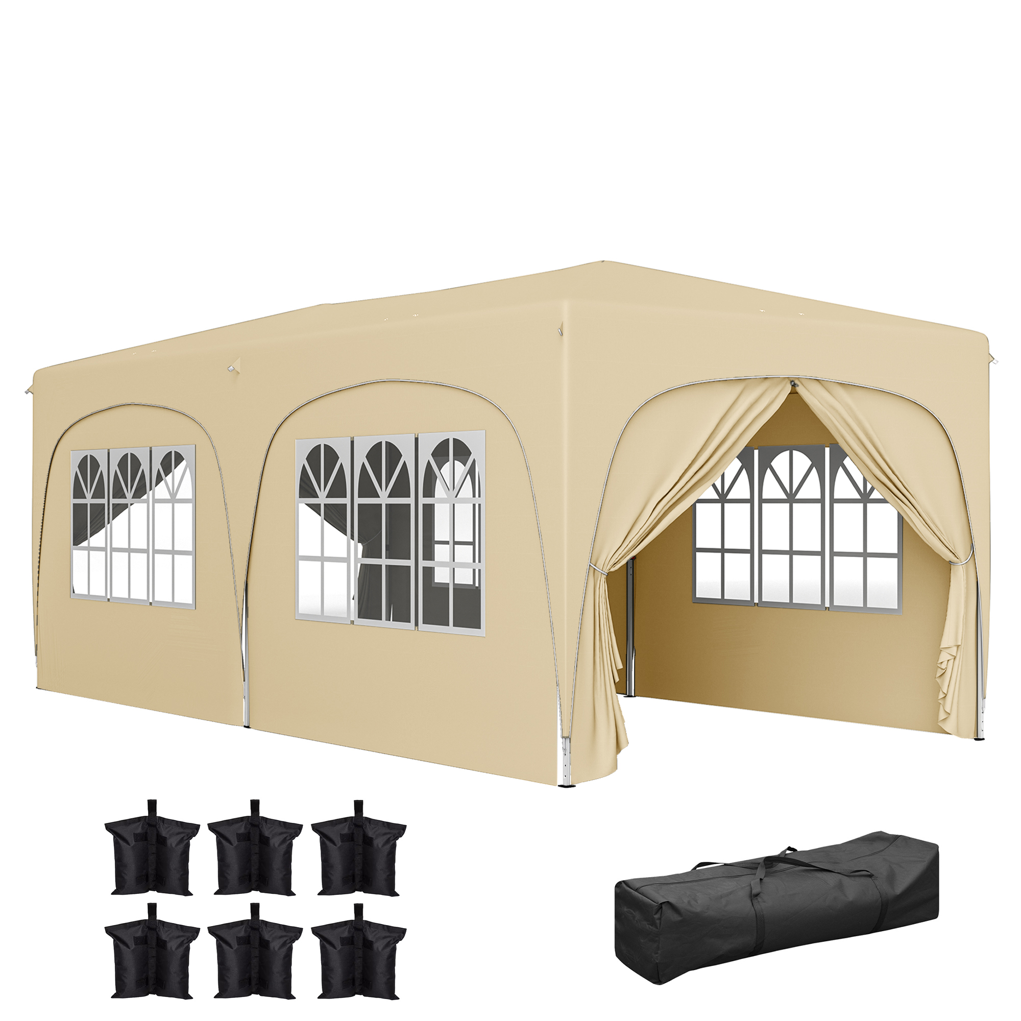 Outsunny 3 x 6 m Pop-up Paviljoen met Zijwanden, UPF50+ Hoogteverstelbaar Tuinpaviljoen met Draagtas en Zandzakken