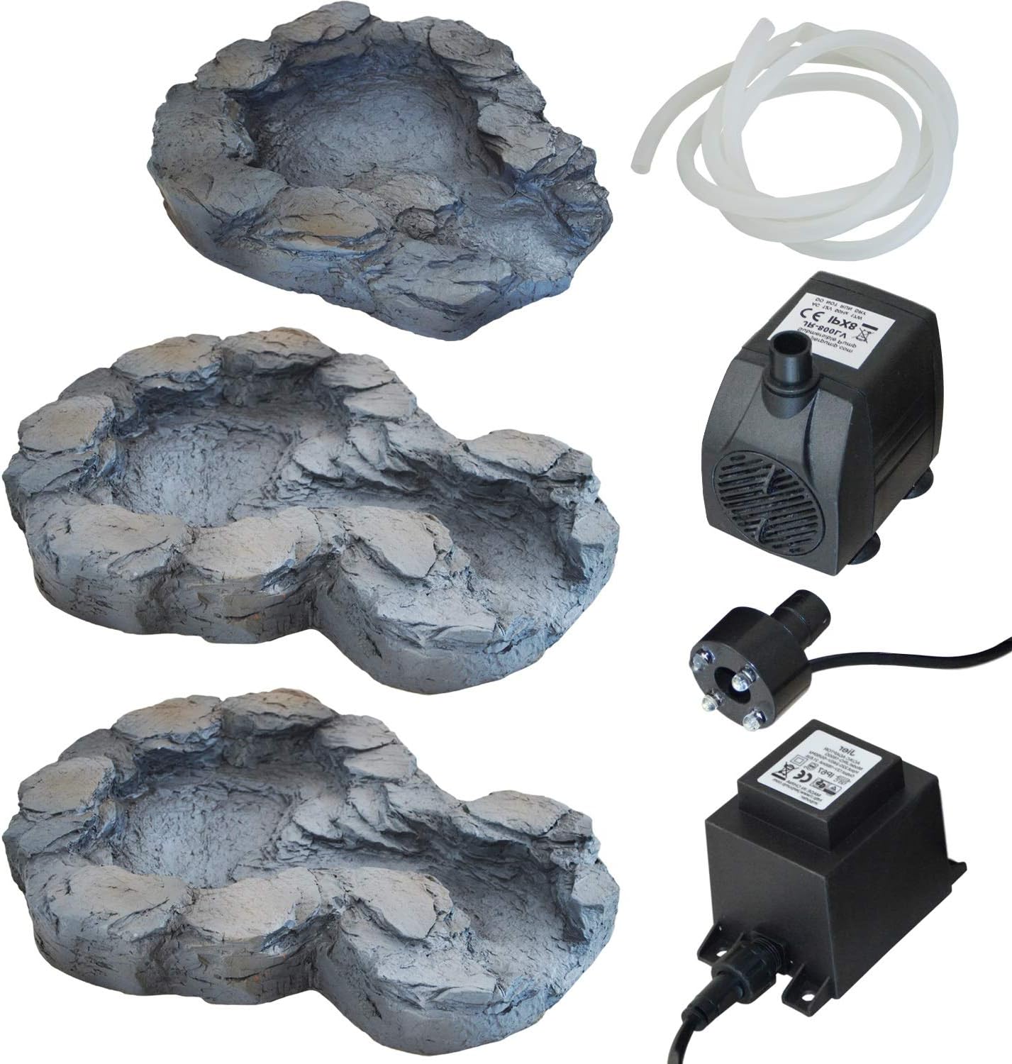 Solar GARTENBRUNNEN Bachlauf QUELLBACH II mit LED-Licht/Hybrid-System, 230V ZIERBRUNNEN VOGELBAD Wasserfall GARTENLEUCHTE TEICHPUMPE - SPRINGBRUNNEN WASSERSPIEL für Garten, Gartenteich, Teich