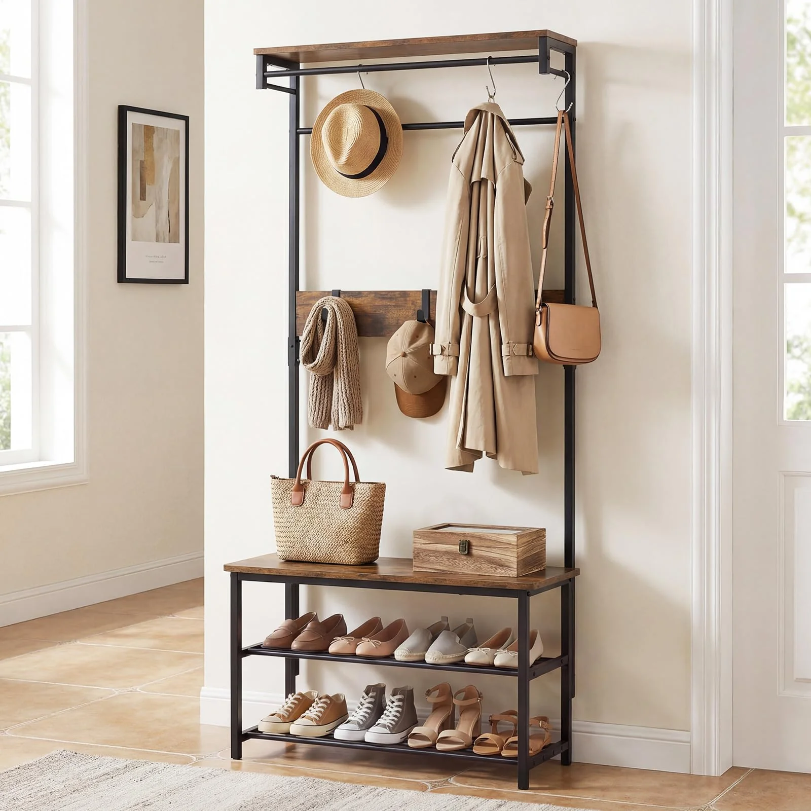 Tangkula Hall Tree with Bench and Shoe Storage
