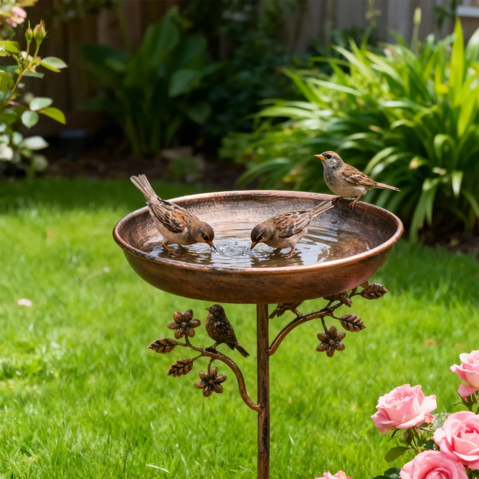 Vogeltr?nke f��r den Garten mit Erdspie? aus Metall in Kupfer-Optik �C Wetterfeste Vogelbadestelle f��r Wildv?gel und Beete