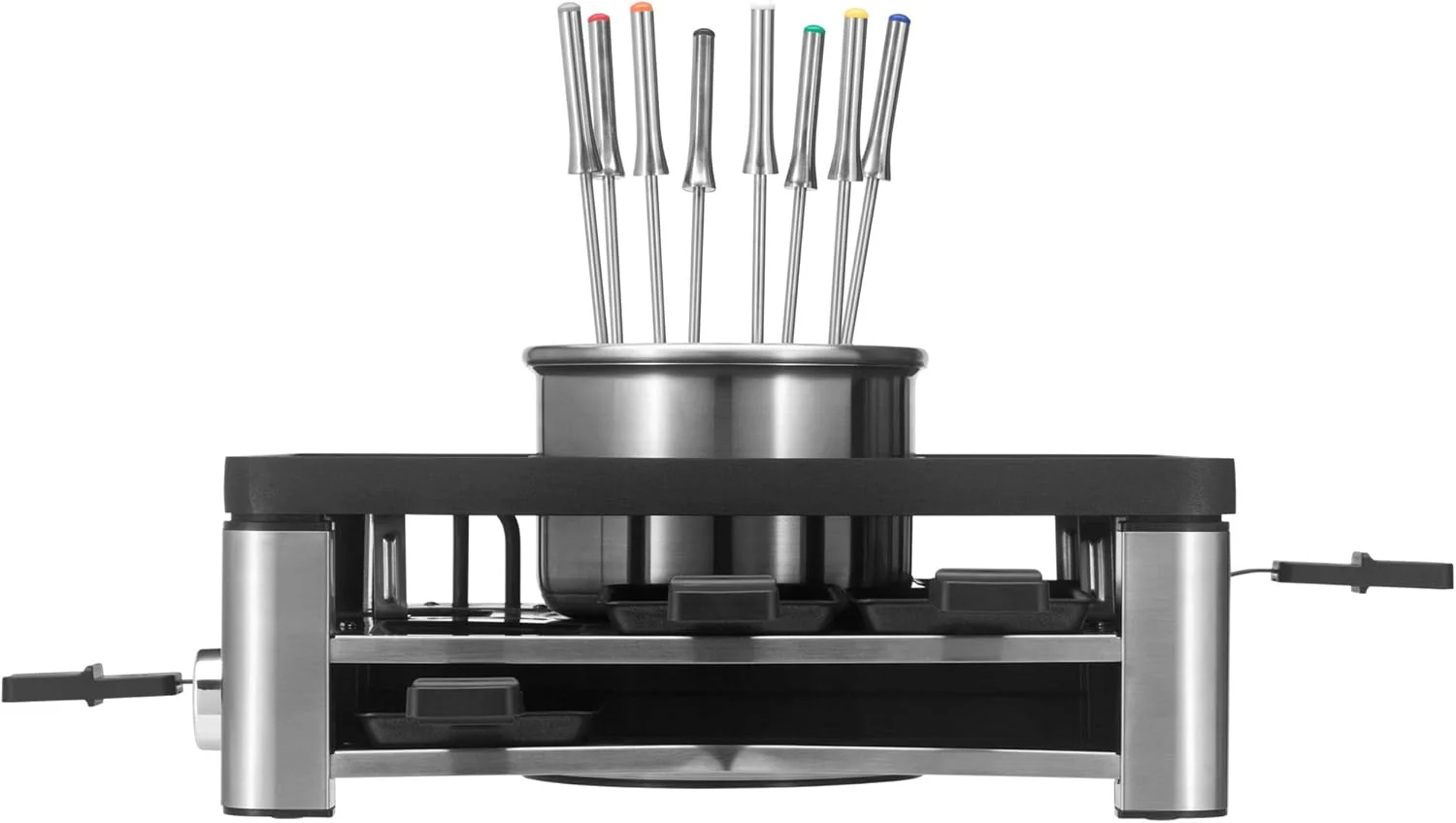 WMF Lumero 3in1 Gourmet Station f��r 8 Personen, Raclette Fondue Kombi, elektrisch, Temperaturregulierung, Beleuchtung, 1800 Watt, platzsparend, edelstahl matt