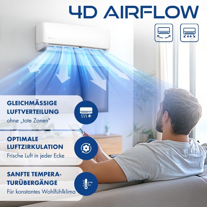 Multisplit Klimaanlage 2 Innengeräte Set (2 x 3,5kW) Klimagerät Air Conditioner mit Heizfunktion 18000 BTU 5,3kW A++ WiFi/App-Steuerung 4D AirFlow Heizen bis -20°C Vorgefüllt R32