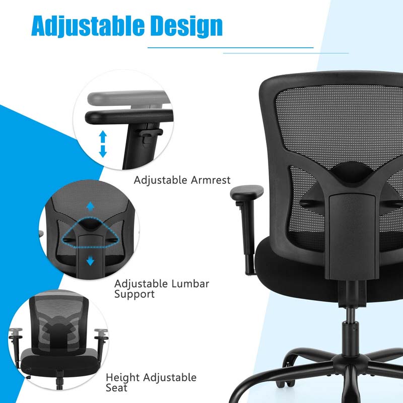 400 Lbs Mesh Big Amp Tall Office Chair Ergonomic Executive Chair Rolling Swivel Computer Task Chair - Comfortable And Ergonomic Design