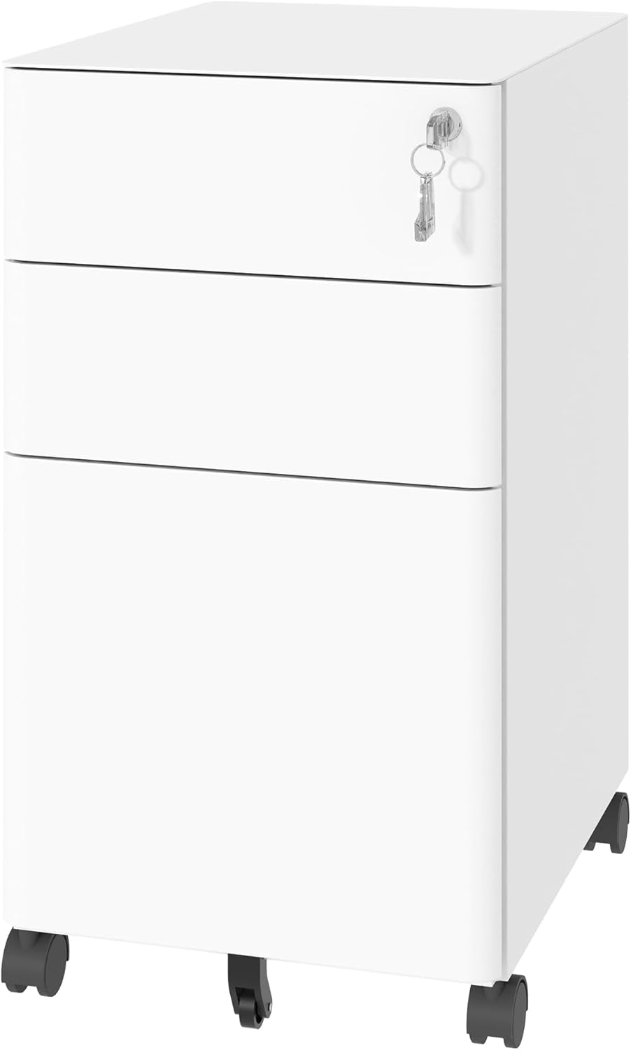 3 Drawer File Cabinet with Lock, Fully Assembled Rolling Printer Stand Under Desk, White Filing Cabinet for Legal/Letter Size, Home Office, 17.7