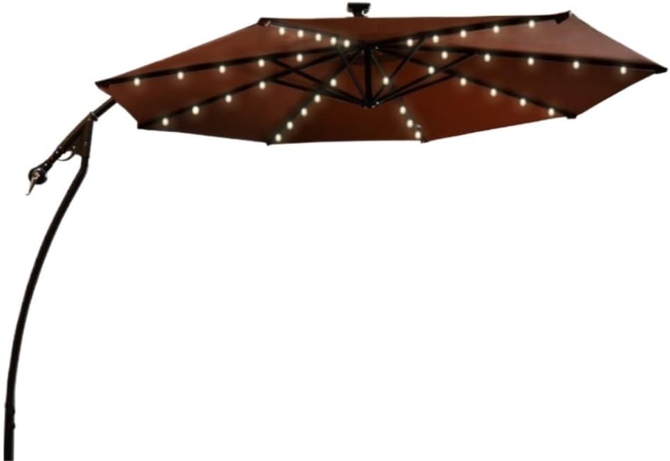 Sonnenschirm Balkon Sonnenschirme 9,8 Fuß Solar-LED-Terrassen-Außenschirm, Hängender Freischwinger-Regenschirm, Versetzter Regenschirm, Leicht Zu Öffnende Einstellung Mit LED-Leuchten Sonnenschirm Ter