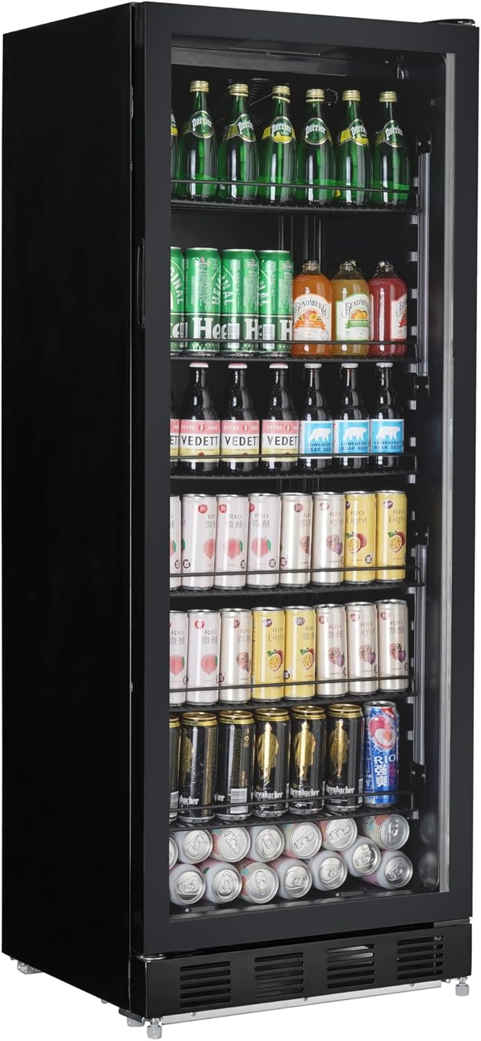 METRO Professional Getränkekühlschrank GSC4280B, Metall/Glas, 280 L, belüftete Kühlung, 210 W, mit Schloss, Schwarz