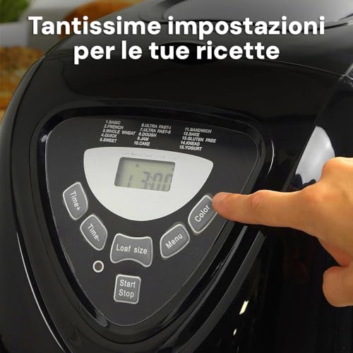 Wintem Macchina per Pane 600W con 15 Programmi Nero e Argento   Antiaderente e Display LCD   Prepara Pane Bianco, Integrale, Senza Glutine, Brioche e Impasti per Dolci   Capacità 907,2g : Amazon.it: Casa e cucina