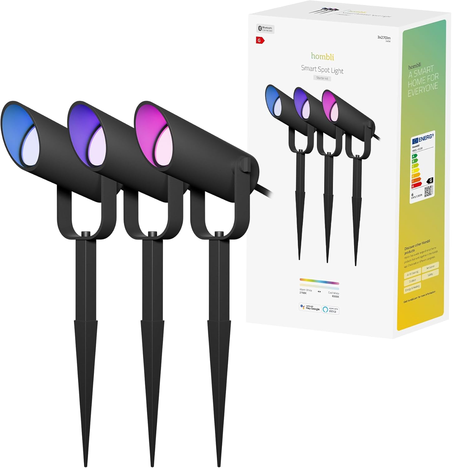 Hombli Smarter Spot Wegeleuchten mit 16 Millionen Farben RGB CCT, wetterfestes Gartenlicht, App-fähig, dimmbar, LED-Außenlicht, Zeitschaltuhr - Swiss 3er Pack