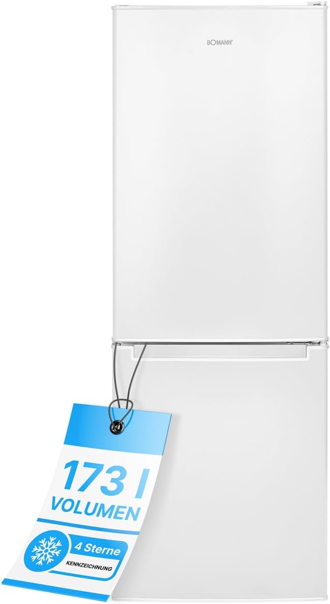 Bomann® Kühlschrank mit Gefrierfach 143cm hoch | Kühl Gefrierkombination 173L mit 3 Ablagen & 3 Schubladen | Türanschlag wechselbar | leise Kühlgefrierkombi 40db | Kühlschrank | KG 7331 weiß