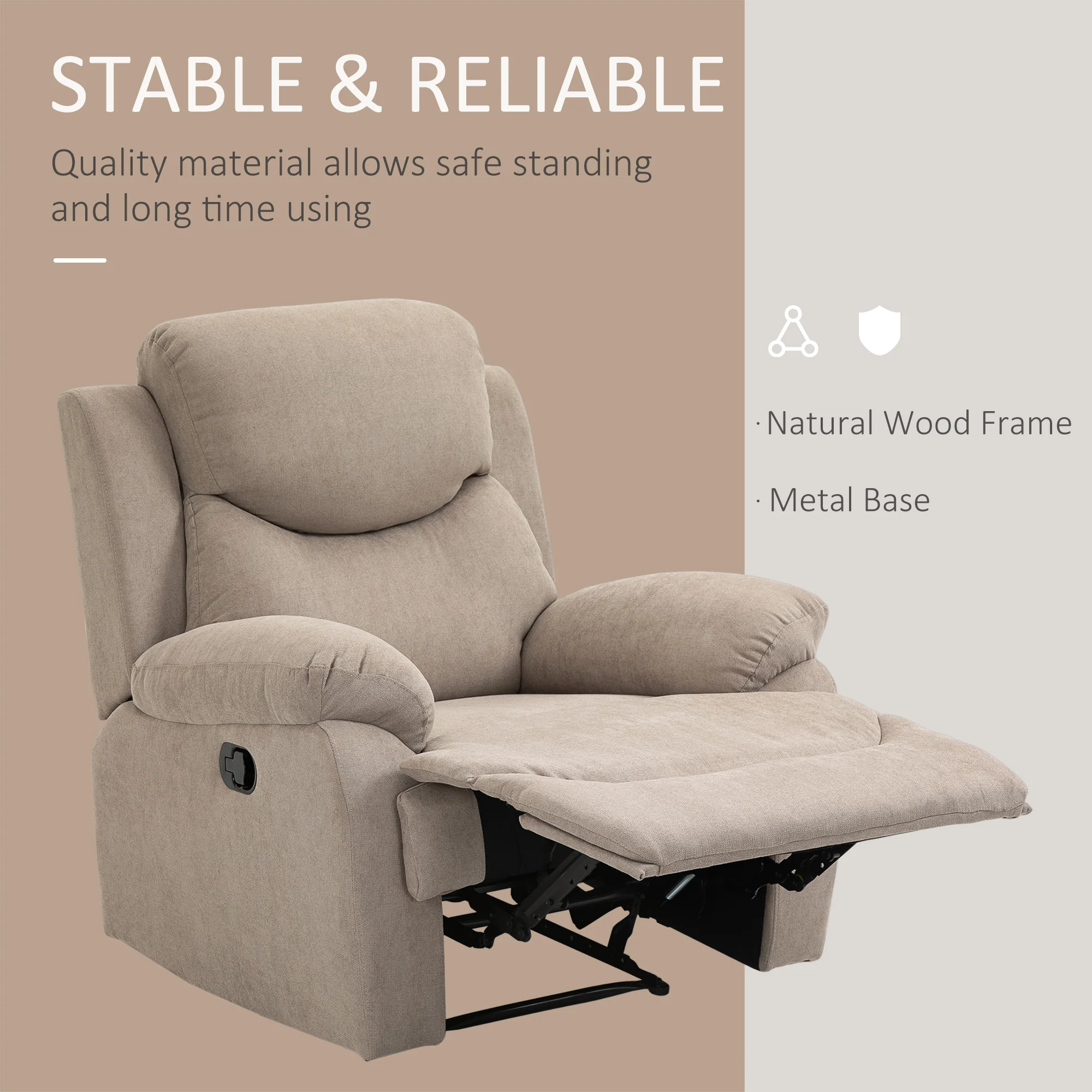 HOMCOM relaxfauteuil enkele sofa ligbed kantelbaar 150 ° TV-fauteuil linnen beige 97 x 96 x 105,5 cm
