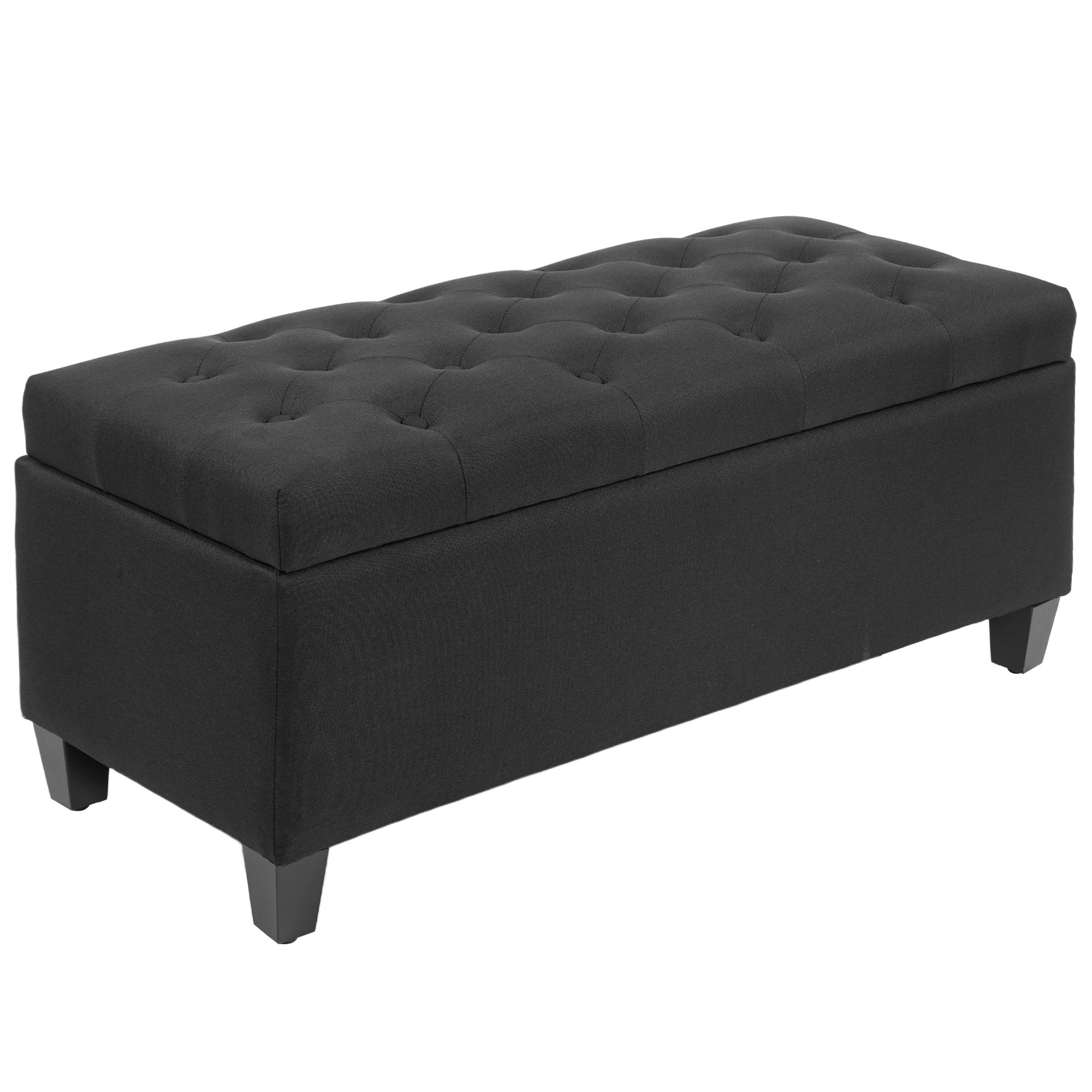 Zitbank met Opbergruimte, Halbank, Linnenachtig Polyester, Rubberhout, Zwart, 100 x 40 x 44 cm
