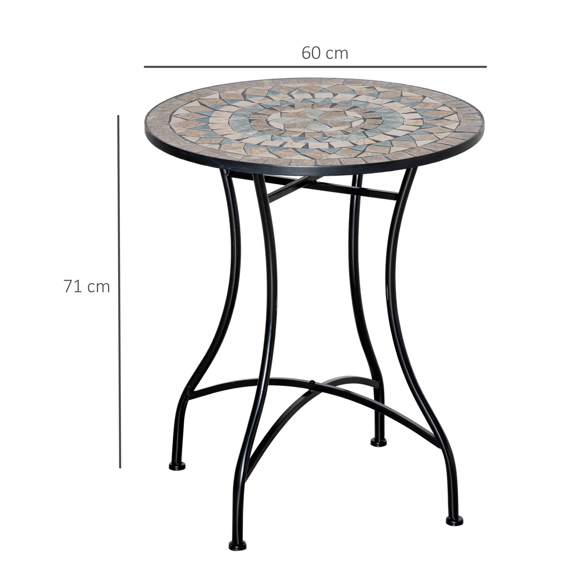 Stijlvolle   Ronde Tuintafel met Keramisch Moza?ekblad in Groen, Beige en Wit - ?60 cm