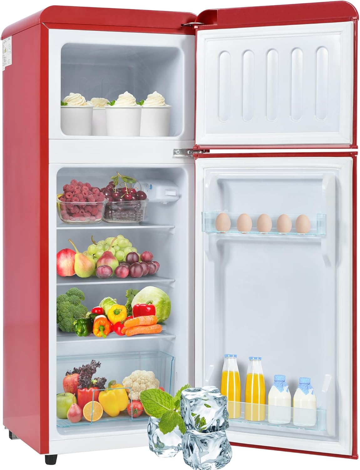 Merax Kühlschrank mit Gefrierfach, Kühl-Gefrierkombination, klein Kühlschrank mit 51L und Gefrierschrank 21L, Leise, LED, Glasablagen, Gemüsefach, Türablagen, für Küche, Wohnzimmer, Büro, Schwarz