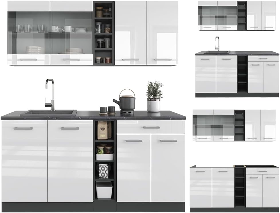Vicco Singleküche R-Line, Weiß Hochglanz/Anthrazit, 160 cm ohne Arbeitsplatte