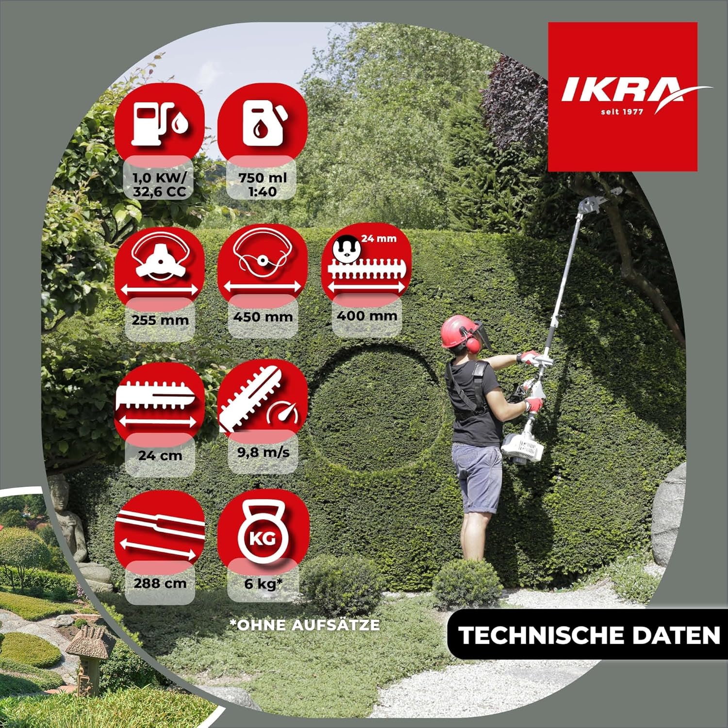 IKRA Multitool IBKH 33-1 Benzin 4in1 Garten Multifunktionswerkzeug inkl. Schutzbrille