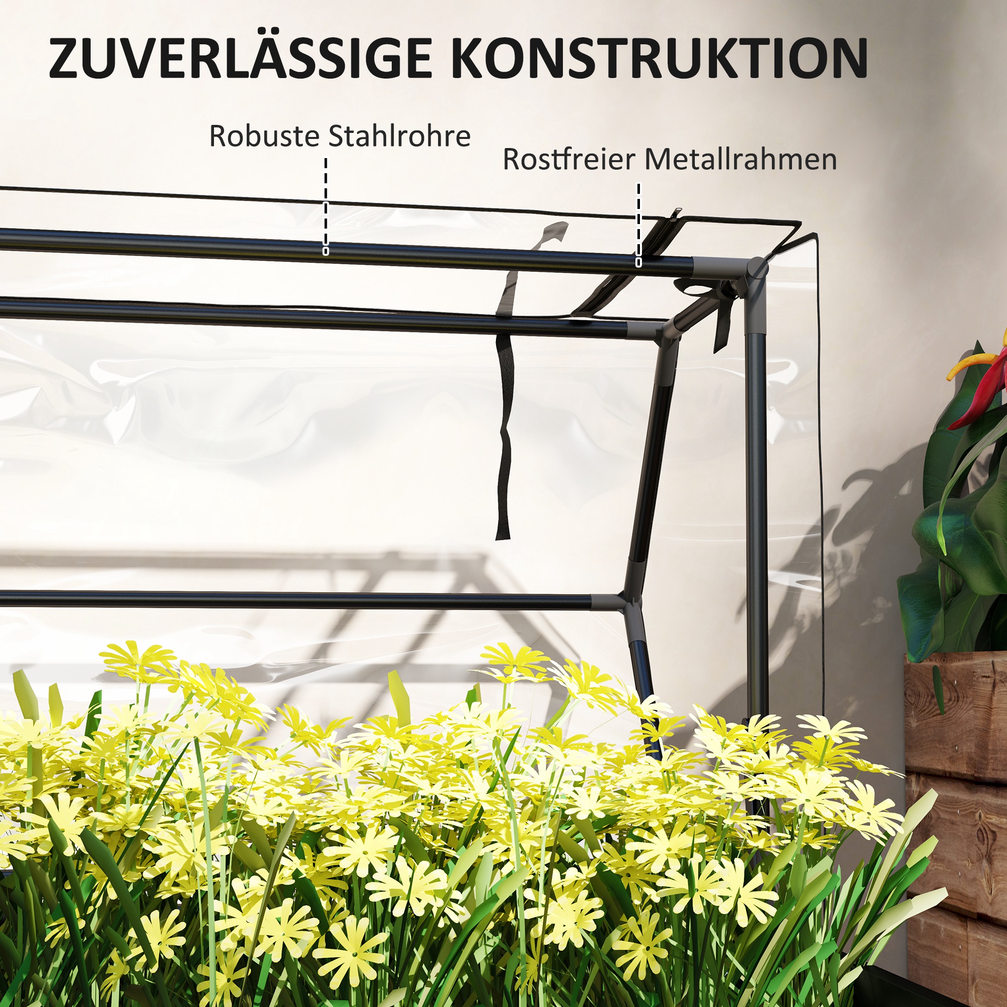 Verhoogde Tuinbak met Kasdak, Verhoogde Plantenbak met Afvoergaten, 100 x 48 x 124 cm, Zwart
