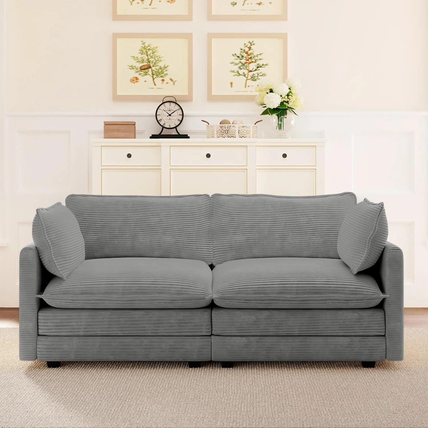ROWHY Oversized Modular Sectional Sofa with Movable Ottoman. 112 Inch 4 Seat Modern Corduroy Sofa Set. Convertible L Shaped Couch for Living Room and Office. Beige