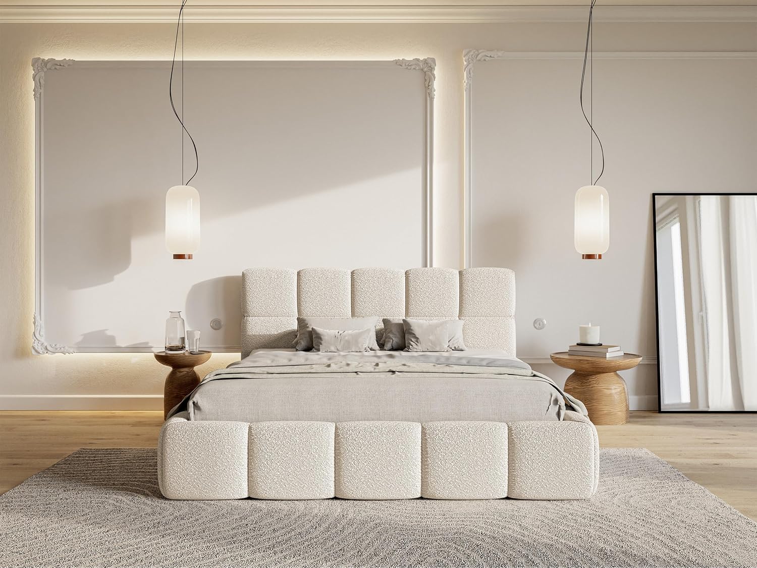 Selsey Bett Polsterbett Mit Stauraum Bettkasten 180 x 200 cm Boucle Gewebe Reißfest Cloudy Hellbeige