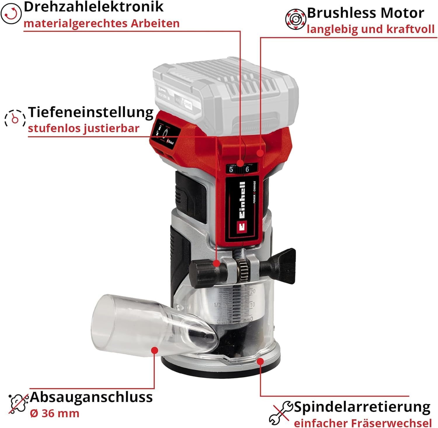 Einhell Professional Akku-Kantenfräse TP-ET 18 Li BL-Solo Power X-Change (18V, Li-Ion, 40 mm Hubhöhe, Brushless-Motor, Lieferung ohne Akku & ohne Ladegerät)