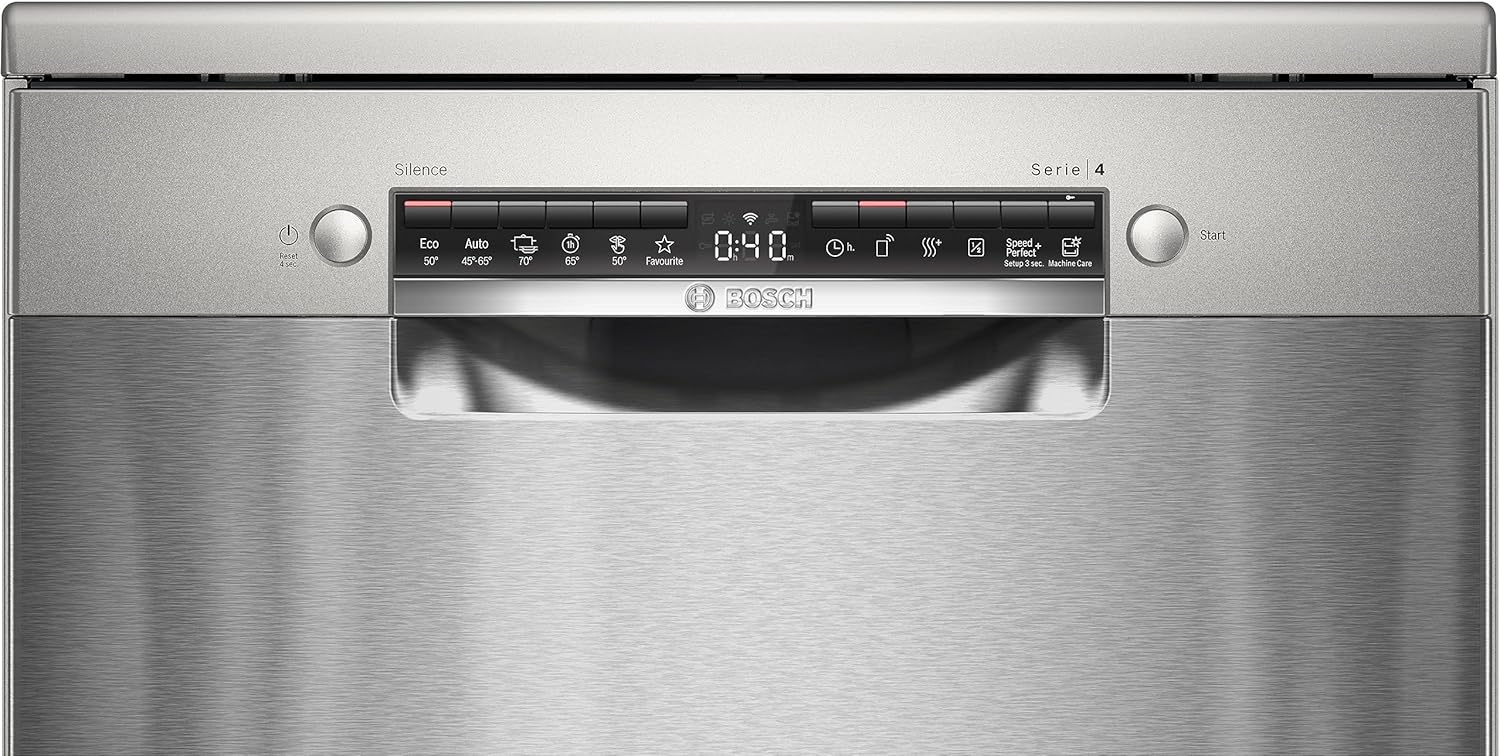 Bosch - Dishwasher Free Installation, Series 4, 60 cm. wide, 3rd tray, 14 services, Eco Silence Motor, Home Connect, Steel, SMS4HMI07E