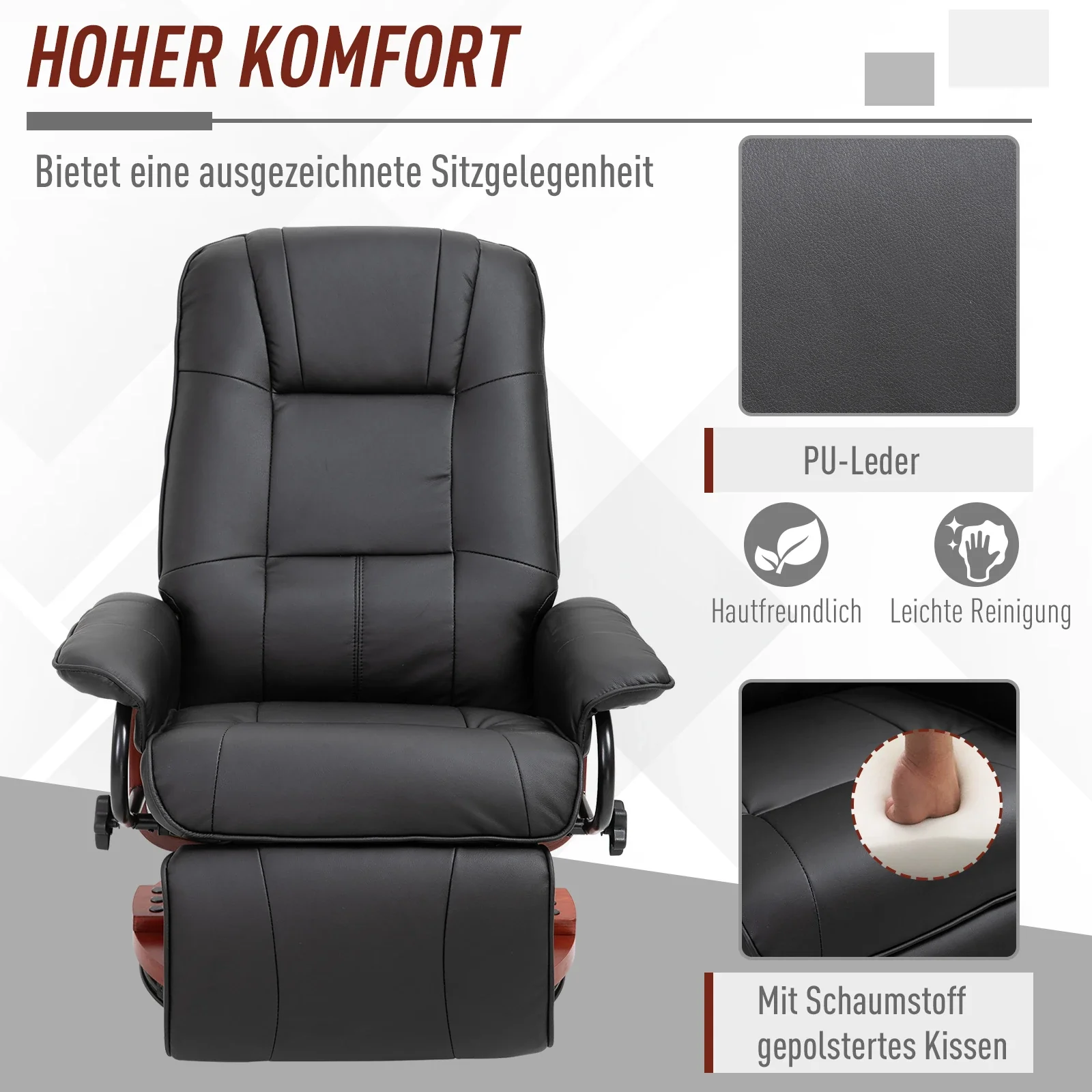 HOMCOM Relaxsessel Fernsehsessel 145° verstellbar drehbar