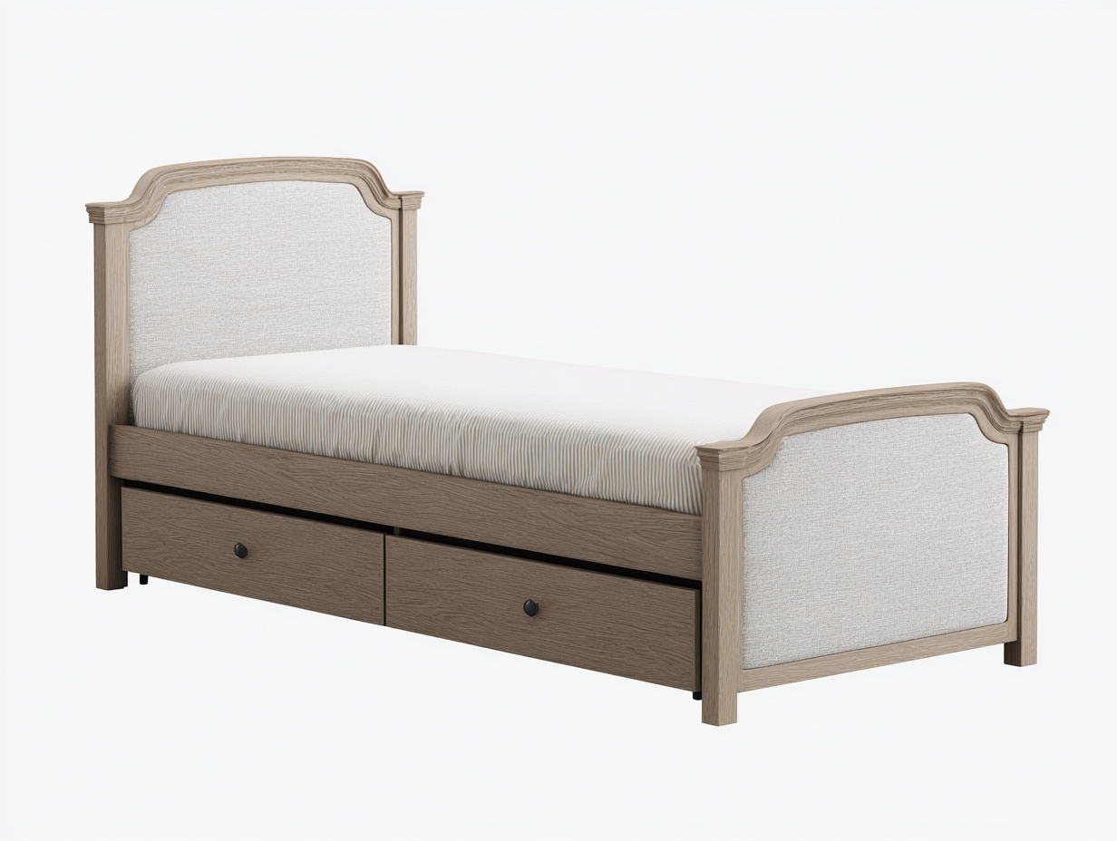 Einzelbett Holzrahmen mit Stoffpaneel und Stauraum 208x96x108 cm - Eichefarben - geeignet für Schlafzimmer - modernes Design