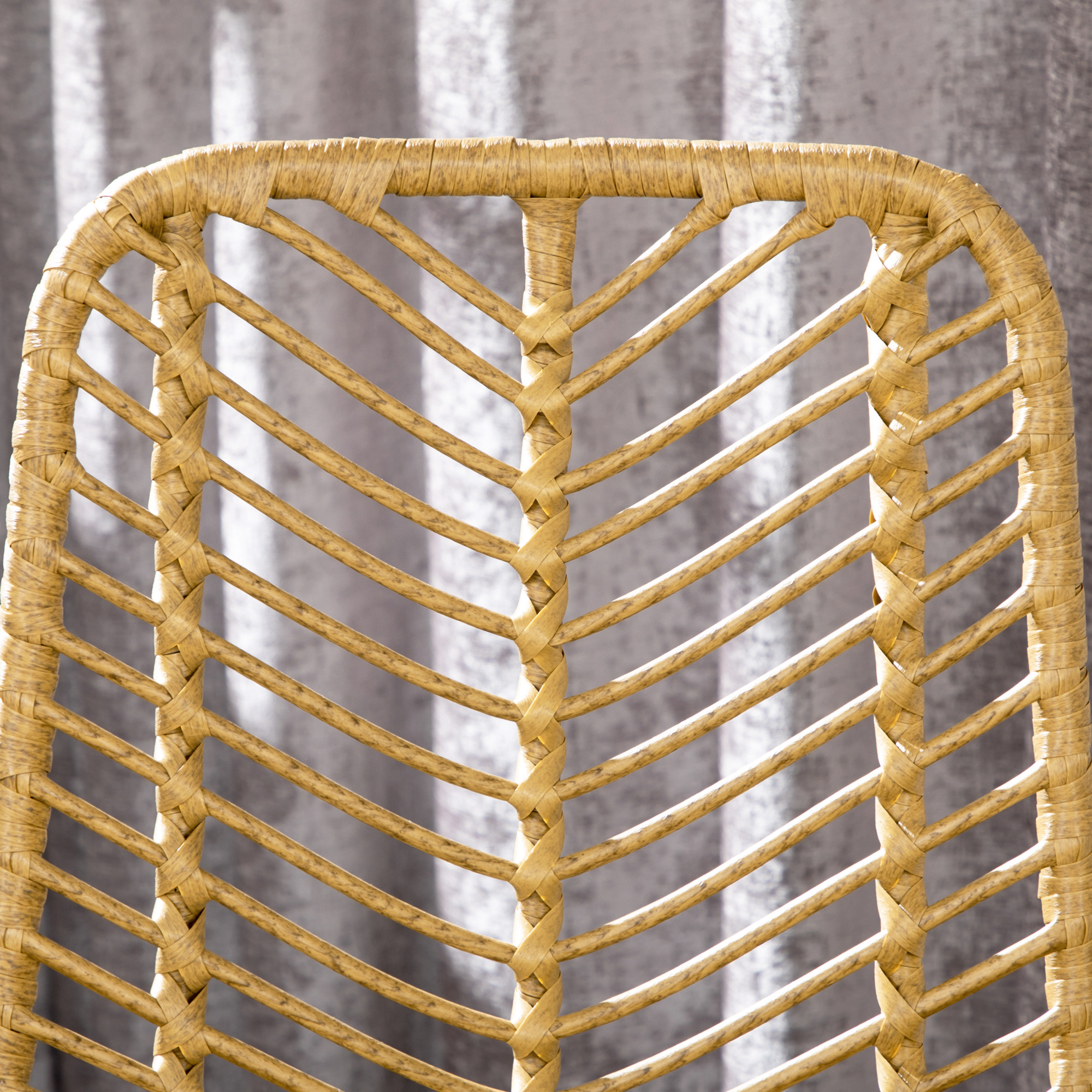 Set van 2 barkrukken in boho-design, PE-rotan, inclusief voetsteun, 42,5 cm x 52 cm x 102 cm, geel+zwart