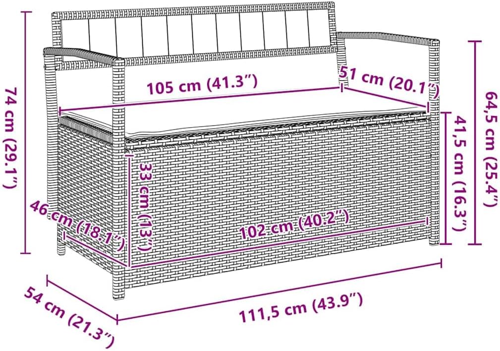 vidaXL Gartenbank mit Stauraum und Kissen Schwarz Poly Rattan, Gartenbank, Parkbank, Outdoor-Bank, Sitzbank, Terrassenbank, Außenbank, Gartenmöbel