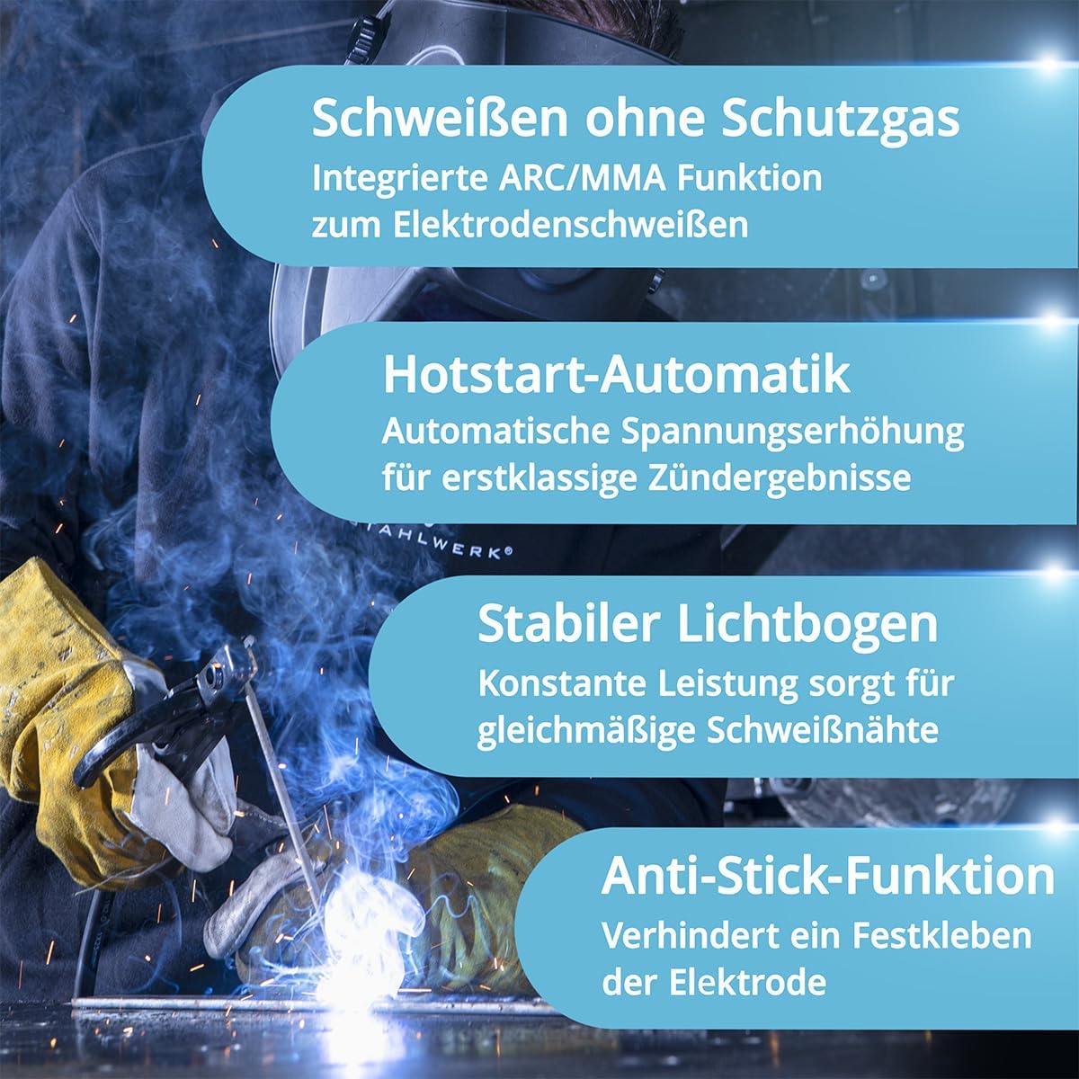 STAHLWERK Schweißgerät MIG/MAG 200 ST – Vollausstattung – IGBT Inverter mit 200 A, Schutzgasgerät mit synergischem Drahtvorschub, FLUX/Fülldraht geeignet, Lift-TIG und MMA/E-Hand (ARC) funktionsfähig