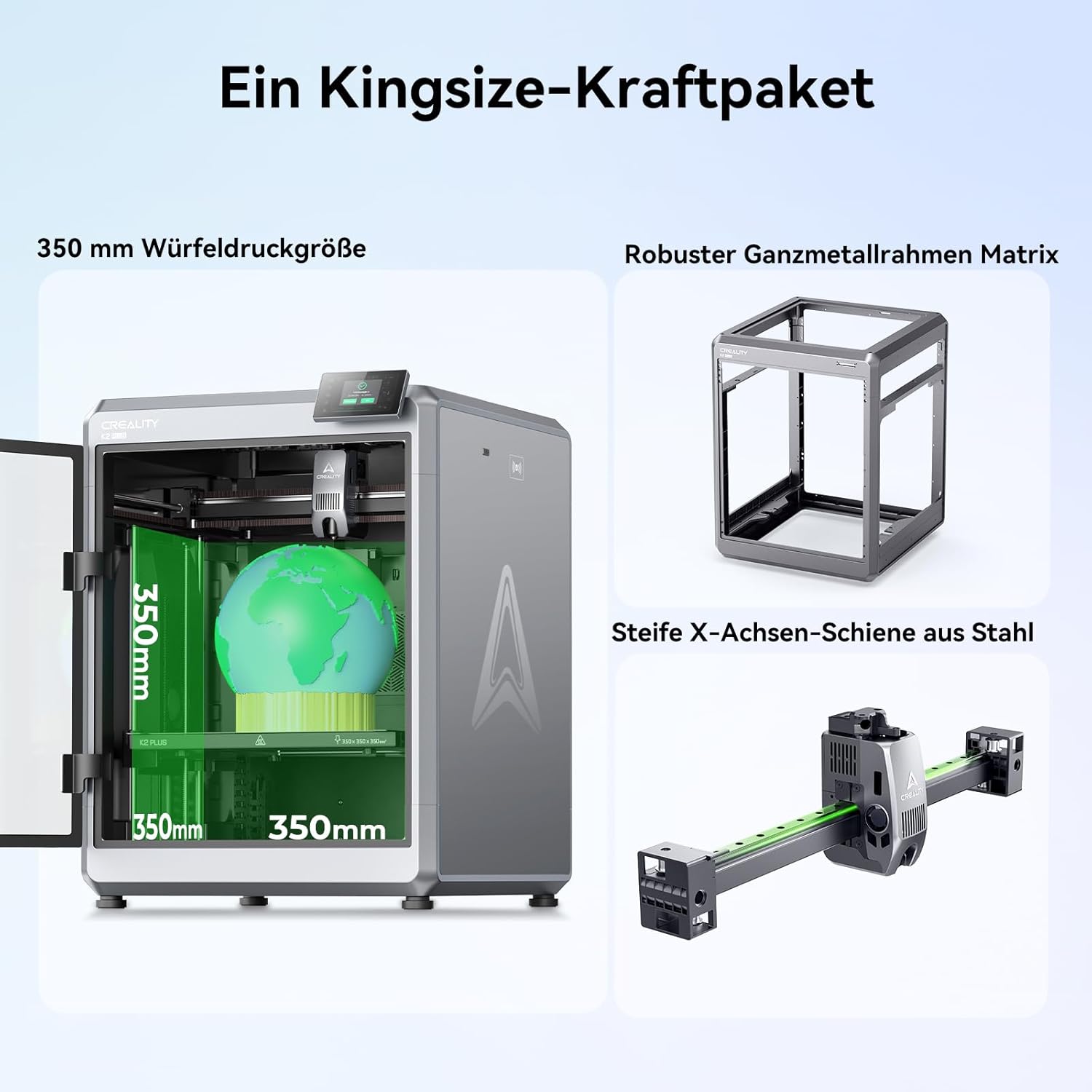 Creality K2 Plus Combo 3D-Drucker, 16-Farben Multimaterial-Druck, 350³mm XXL-Bauraum, Servo-Direktantrieb, Dual-KI-Kameras, Ultra-Leise