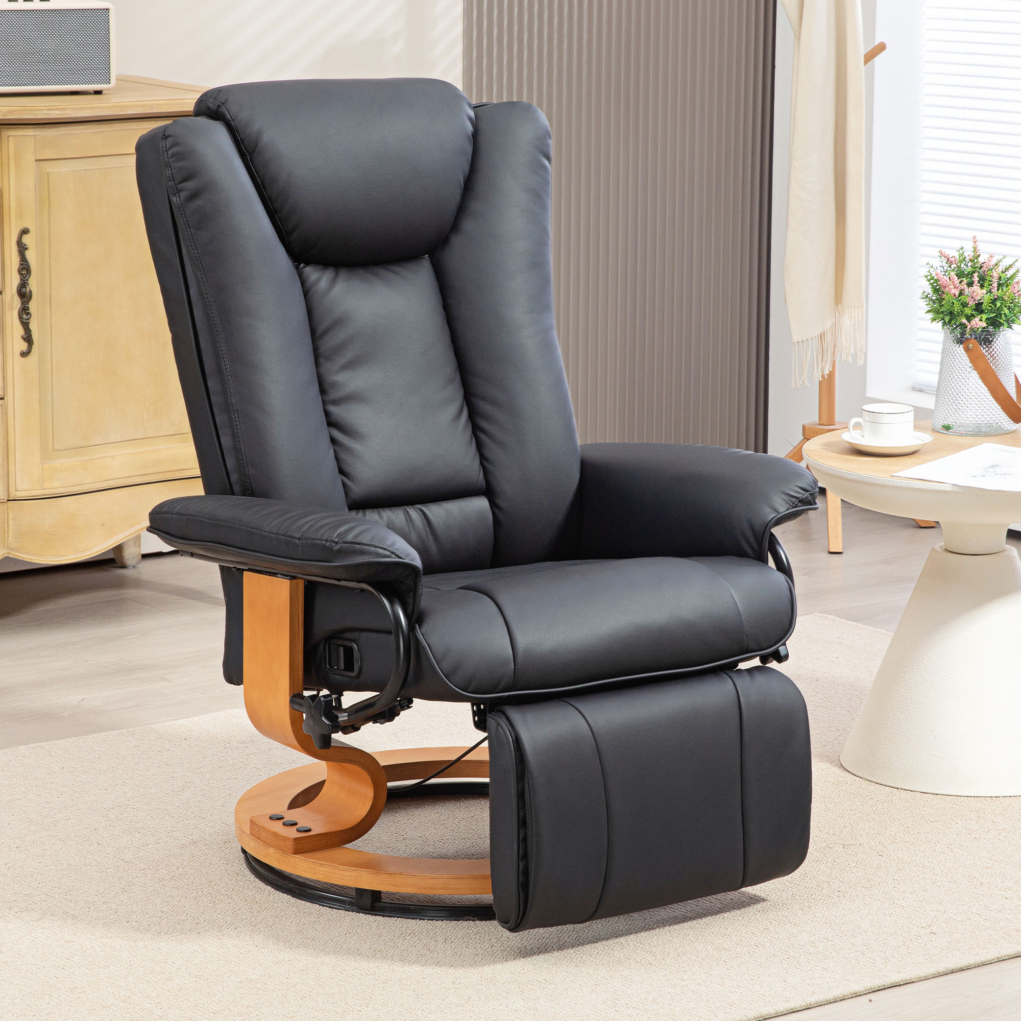 Relaxstoel met Ligfunctie, Draaibaar, tot 150 kg, Kunstlederbekleding, Stalen Frame, Zwart