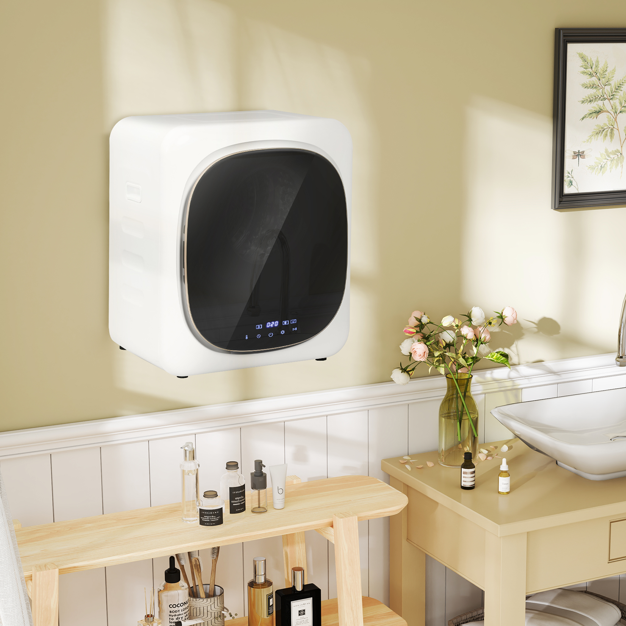 HOMCOM Wasdroger met UV-Desinfectie, Compact Ontwerp, 4 kg Capaciteit, Roestvrijstaal, Wit