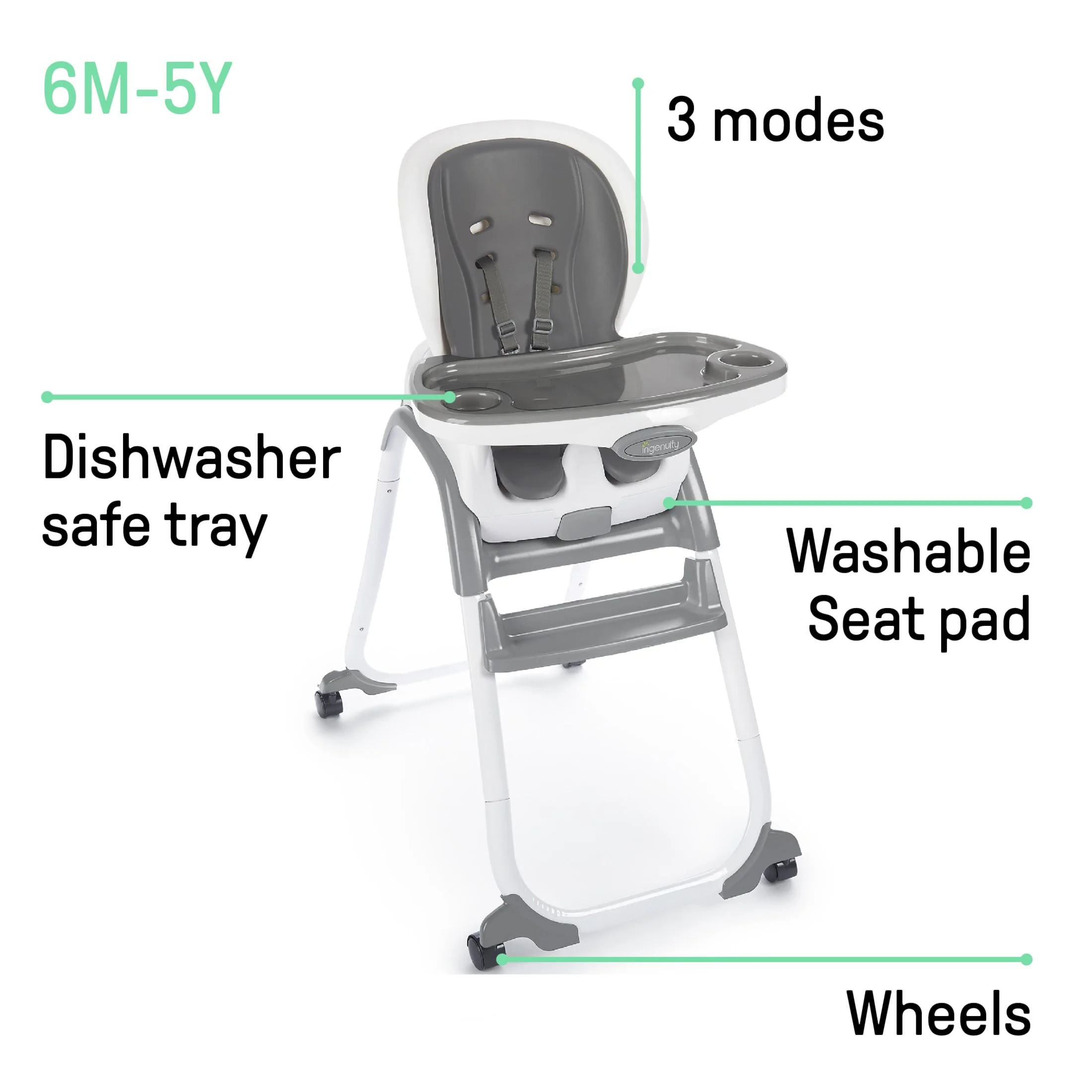 2025 Ingenuity SmartClean Trio Elite 3-in-1 �C Verstelbare Kinderstoel, Verhoogkussen en Stoel voor Peuters, Unisex