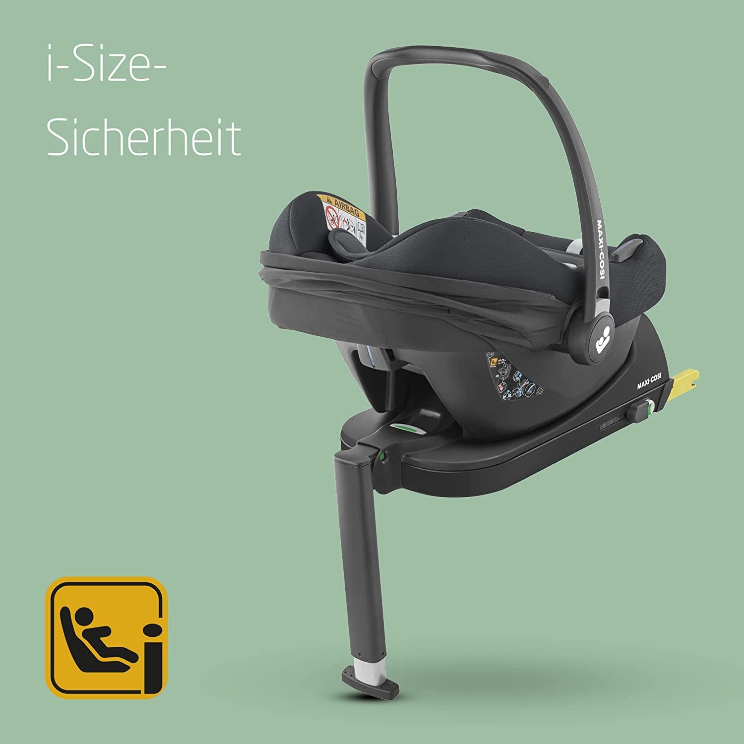 Maxi-Cosi CabrioFix i-Size, Babyschale, 0–12 Monate, max. 12 kg, leichter i-Size Kindersitz (3,2 kg), Sonnenverdeck, gepolsterter Sitz, für viele Maxi-Cosi Kinderwagen, Essential Graphite