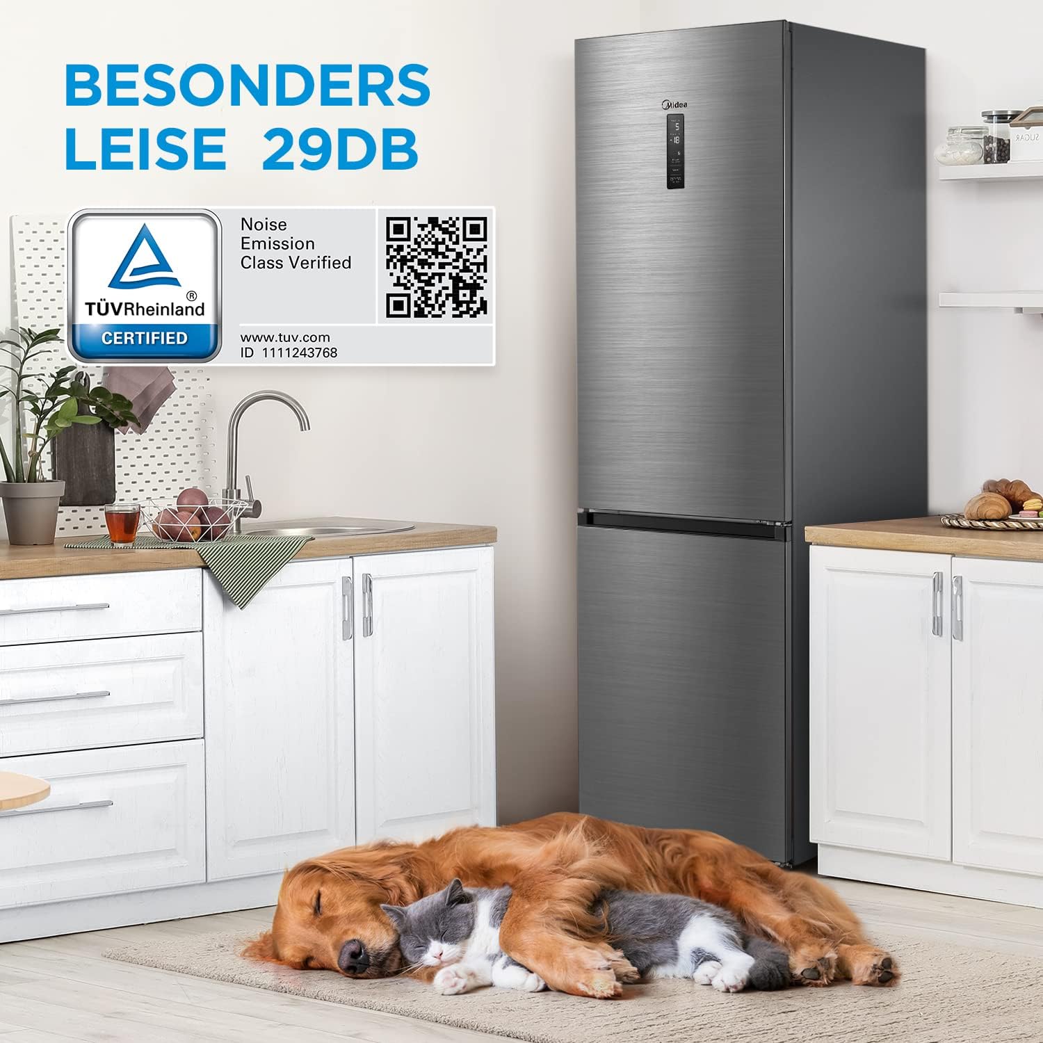 Midea MERB276FGE02A Fridge/Freezer Combination, 180 cm Height, NoFrost, Double Control, Super Cooling Function, 219 kWh per Year, Fridge Capacity 199 L, 71 L Freezer Capacity