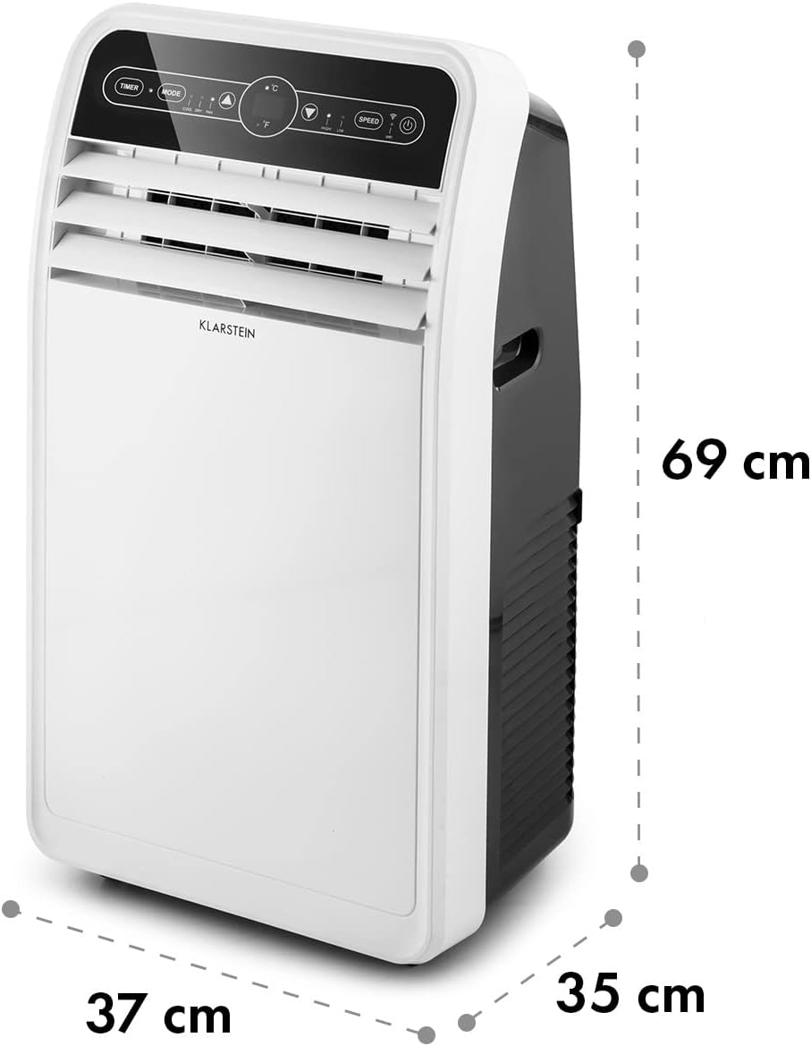 Klarstein Mobile Klimaanlage mit Abluftschlauch, 4-in-1 Klimagerät mit Ventilator, Luftentfeuchter & Nachtmodus, Kleine & Portable Klimaanlage für Wohnung & Büro, Niedriger Verbrauch, 9000 BTU