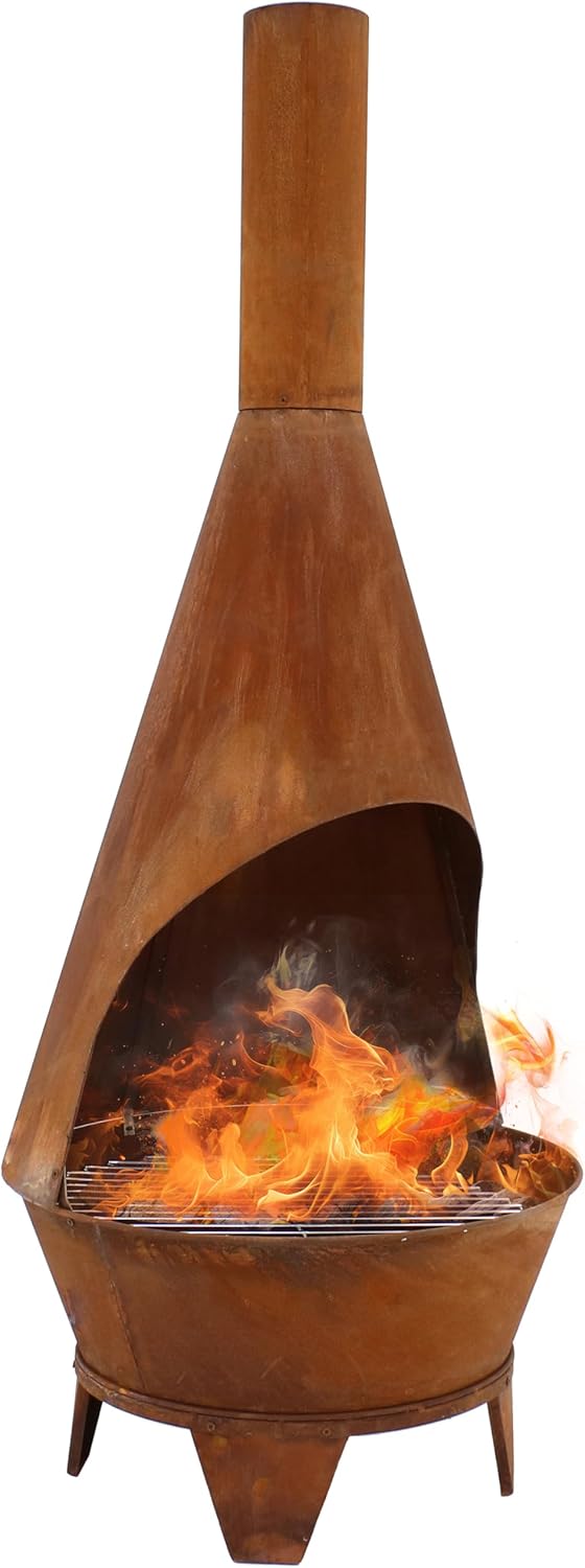 Sunnydaze Large Chiminea Outdoor Fireplace - Outdoor Wood-Burning Fireplace - Chimney Fire Pit with Grill Grate - Rustic - 75